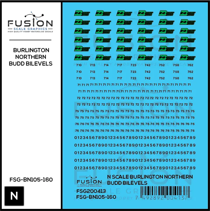 N Scale Burlington Northern Budd Bilevels Decal Set Fusion Scale Graphics