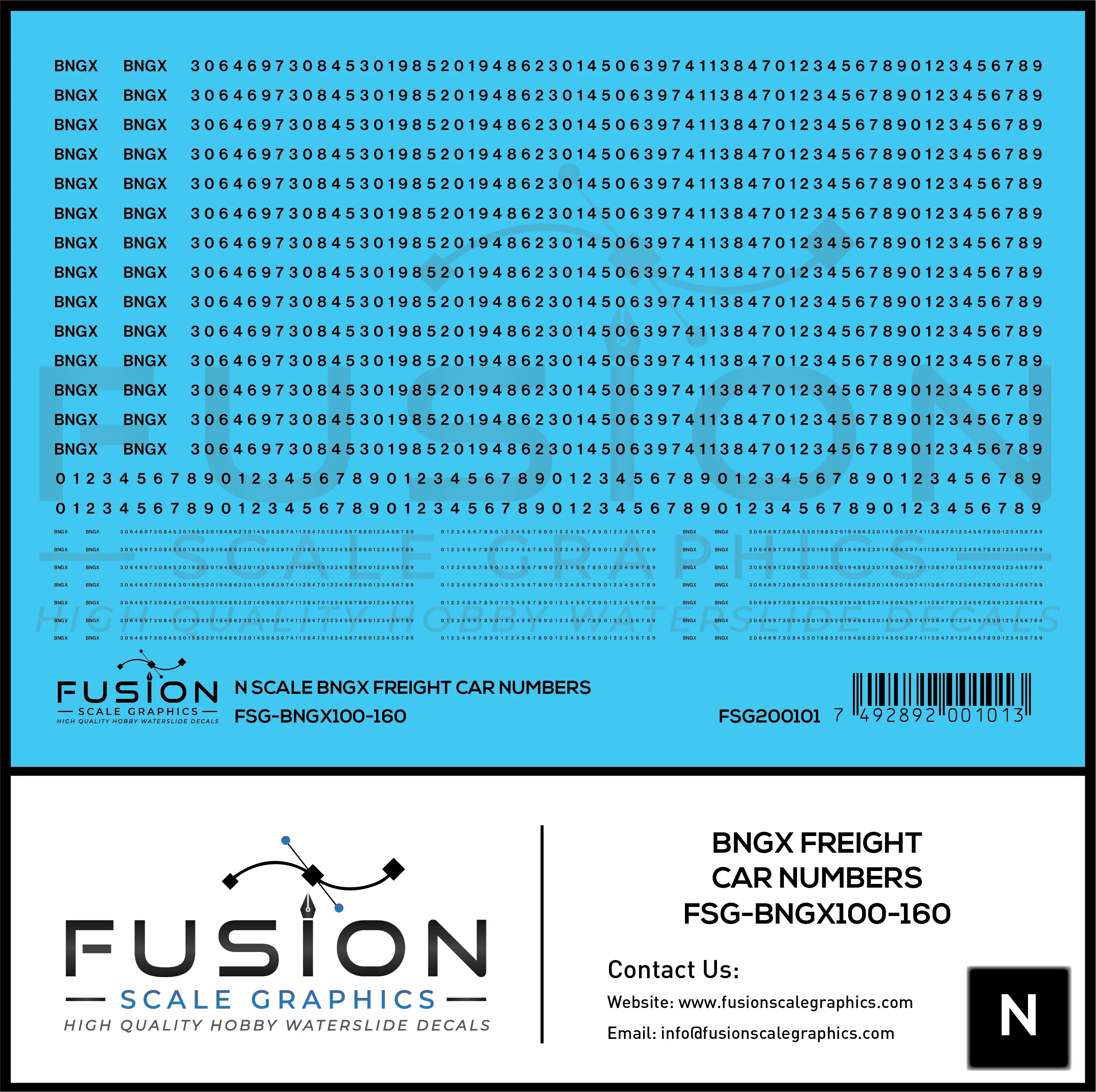 N Scale BNGX Freight Car Number Patching Decal Set Fusion Scale Graphics