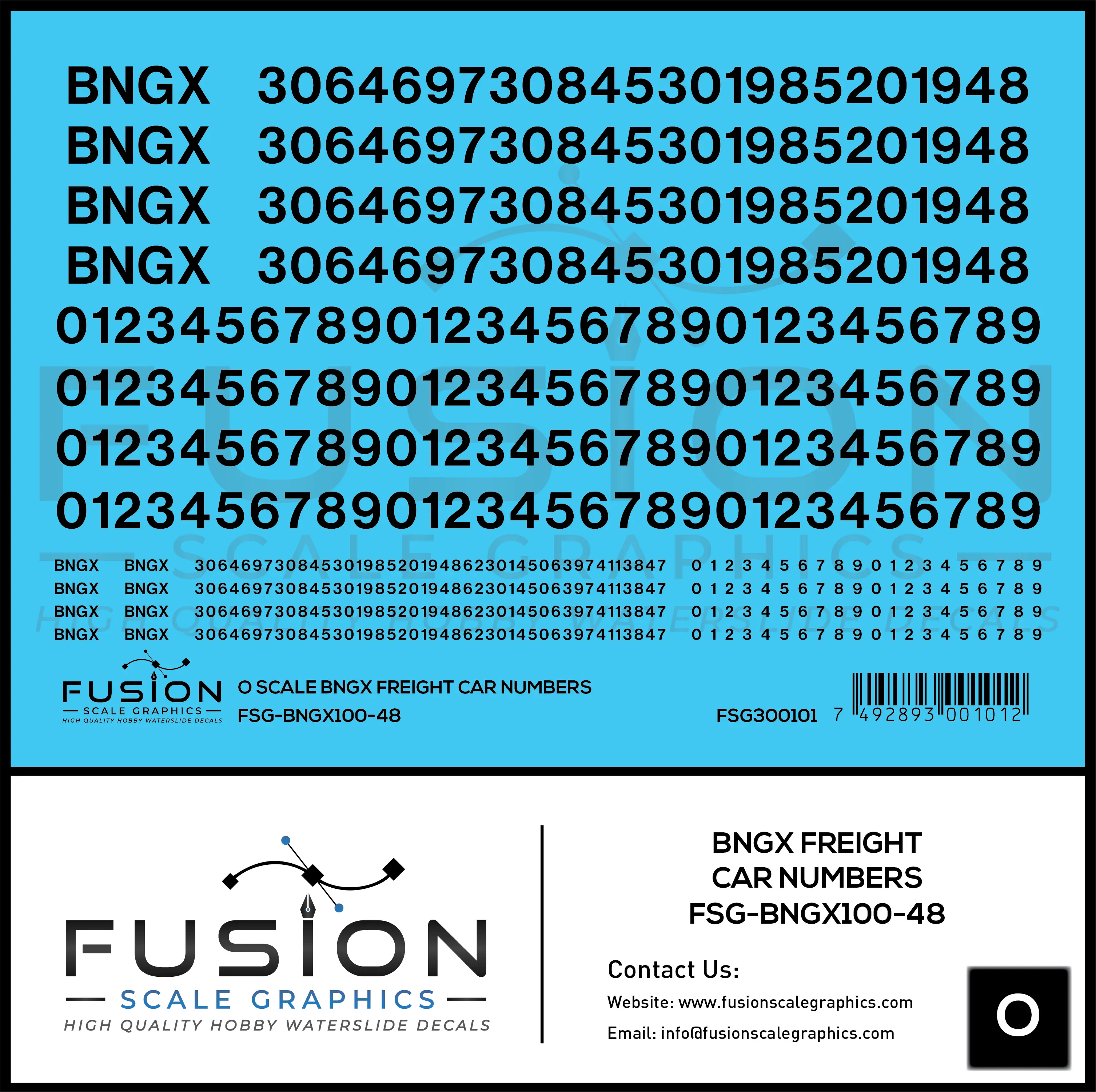 O Scale BNGX Freight Car Numbers Patching Decal Set Fusion Scale Graphics