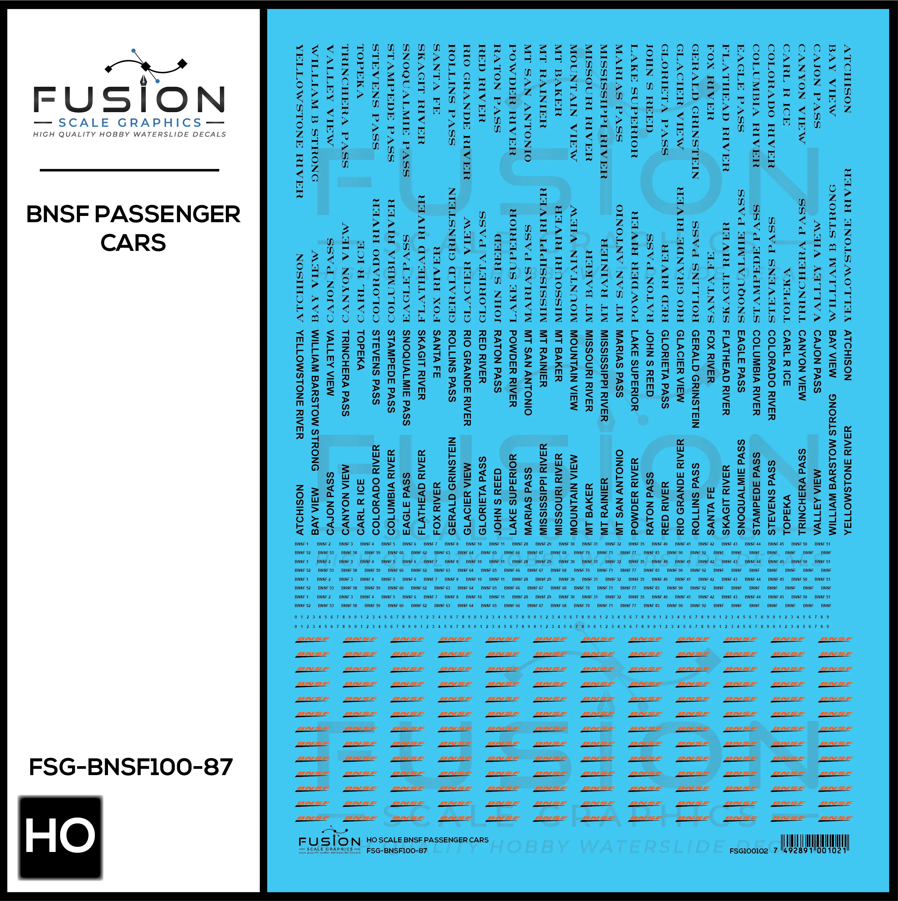 HO Scale BNSF Railway Passenger Car Decal Set Fusion Scale Graphics