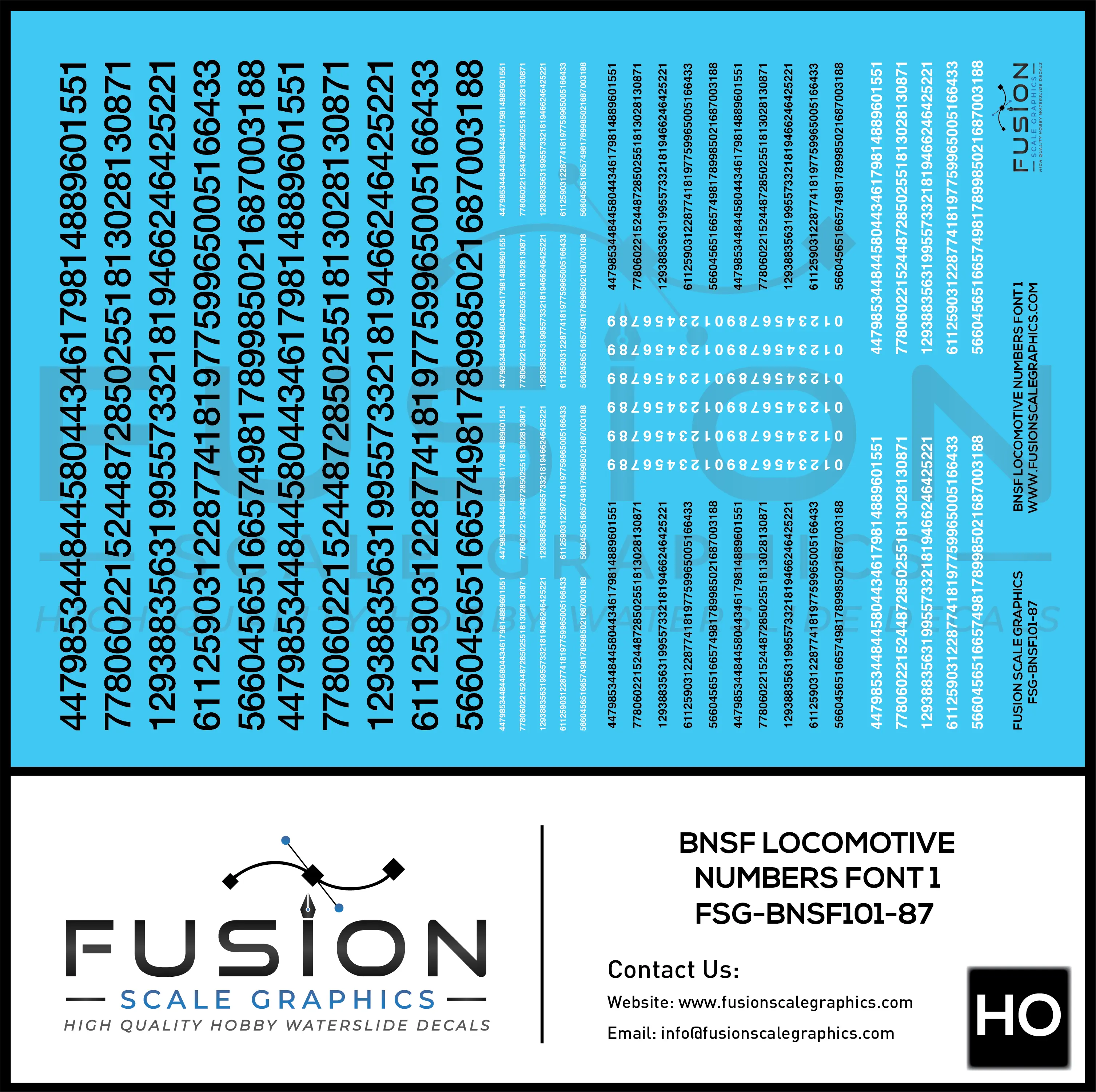 HO Scale BNSF Locomotive Numbering Decal Set V1 Fusion Scale Graphics