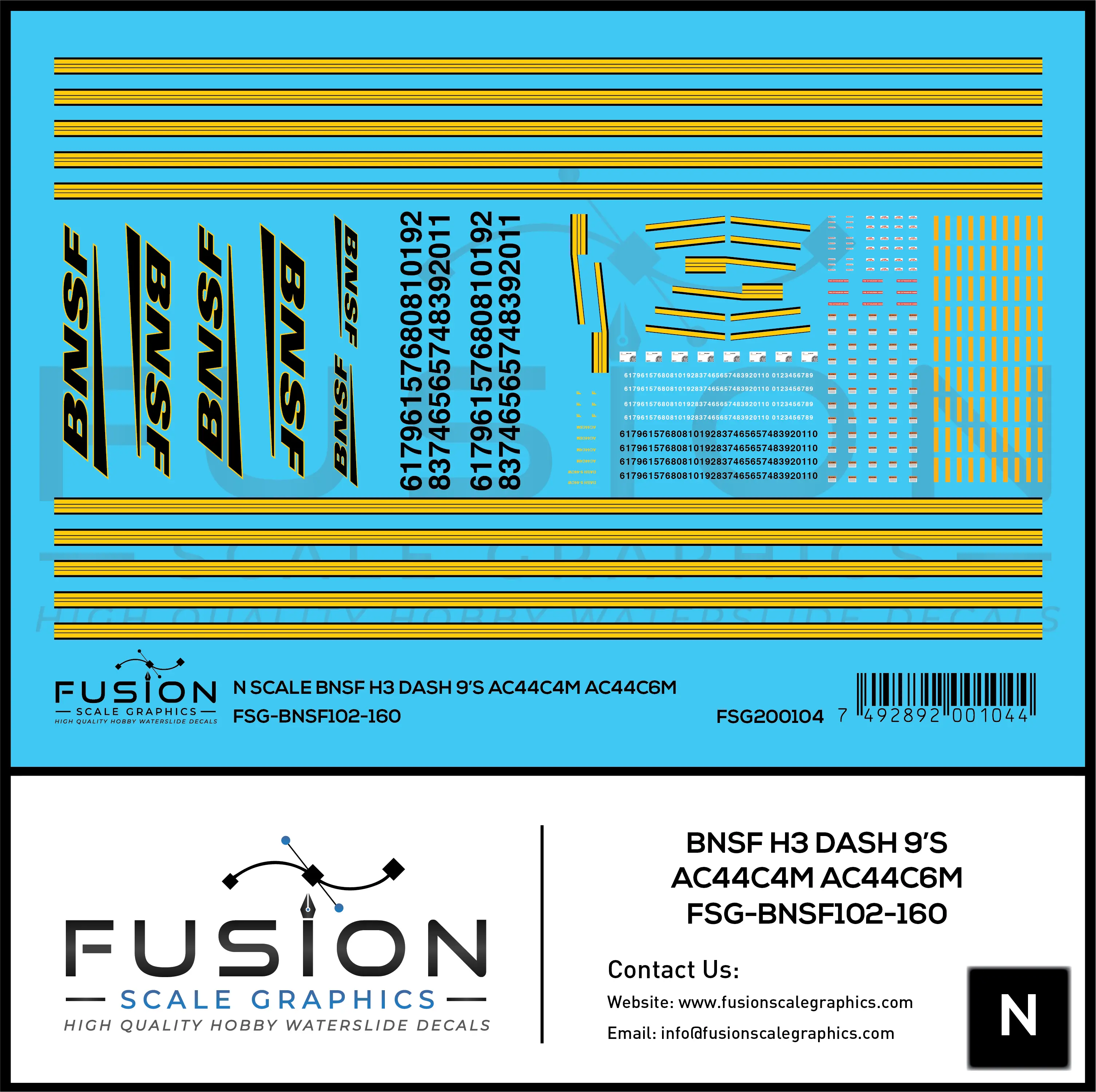 N Scale BNSF Railway H3 GE Dash 9, AC44C4M, AC44C6M Locomotives Decal Set Fusion Scale Graphics