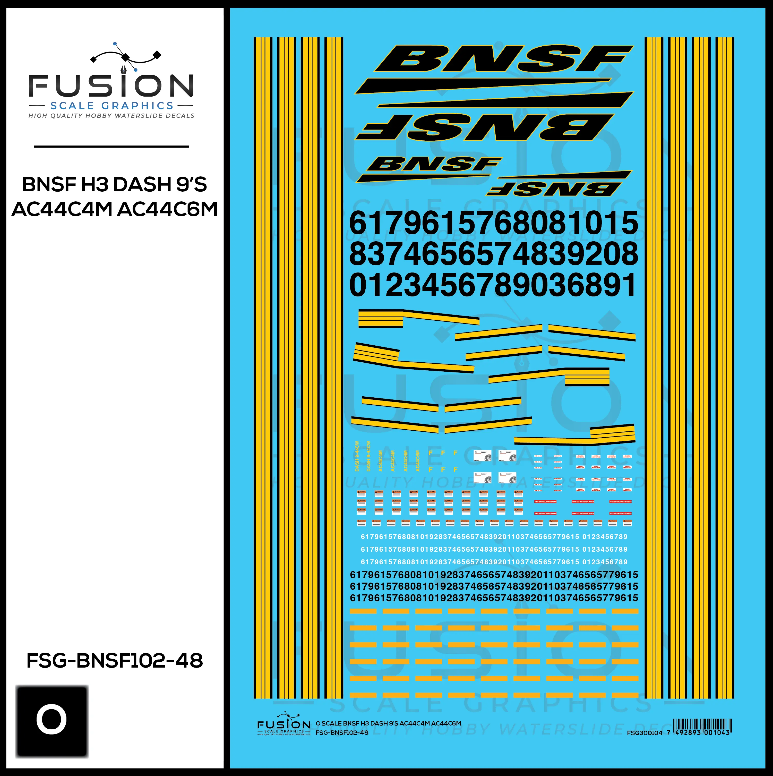 O Scale BNSF Railway H3 GE Dash 9, AC44C4M, AC44C6M Locomotives Decal Set Fusion Scale Graphics