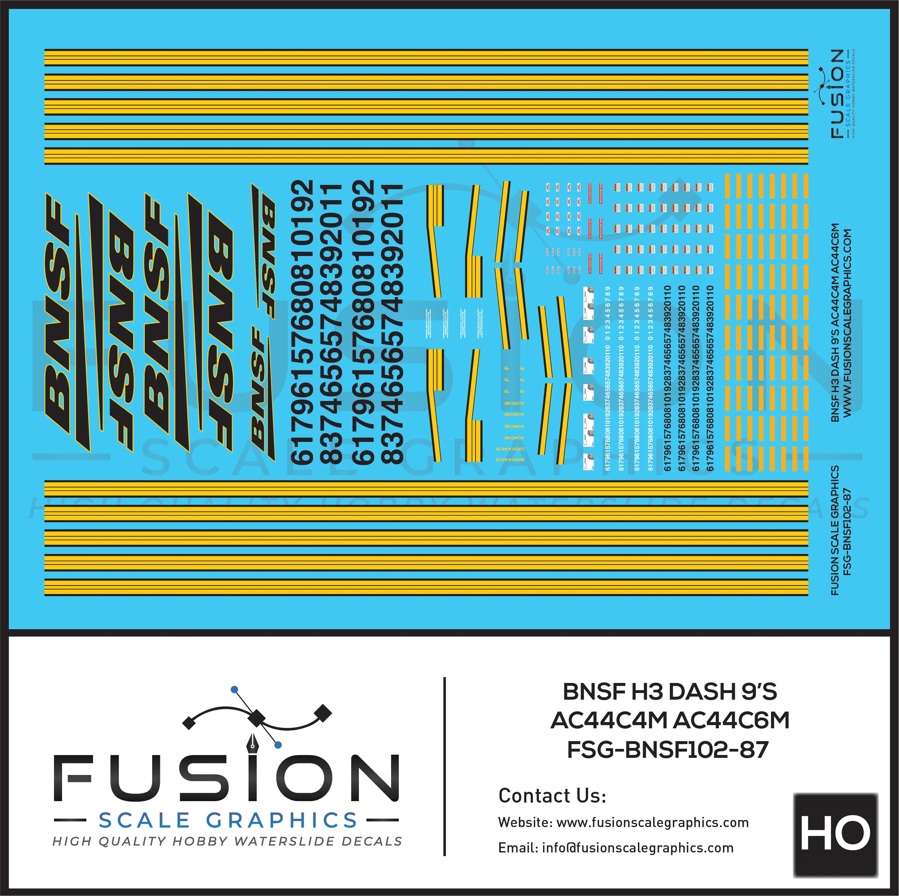 HO Scale BNSF H3 GE Dash 9 AC44C4M AC44C6M Locomotives Decal Set Fusion Scale Graphics