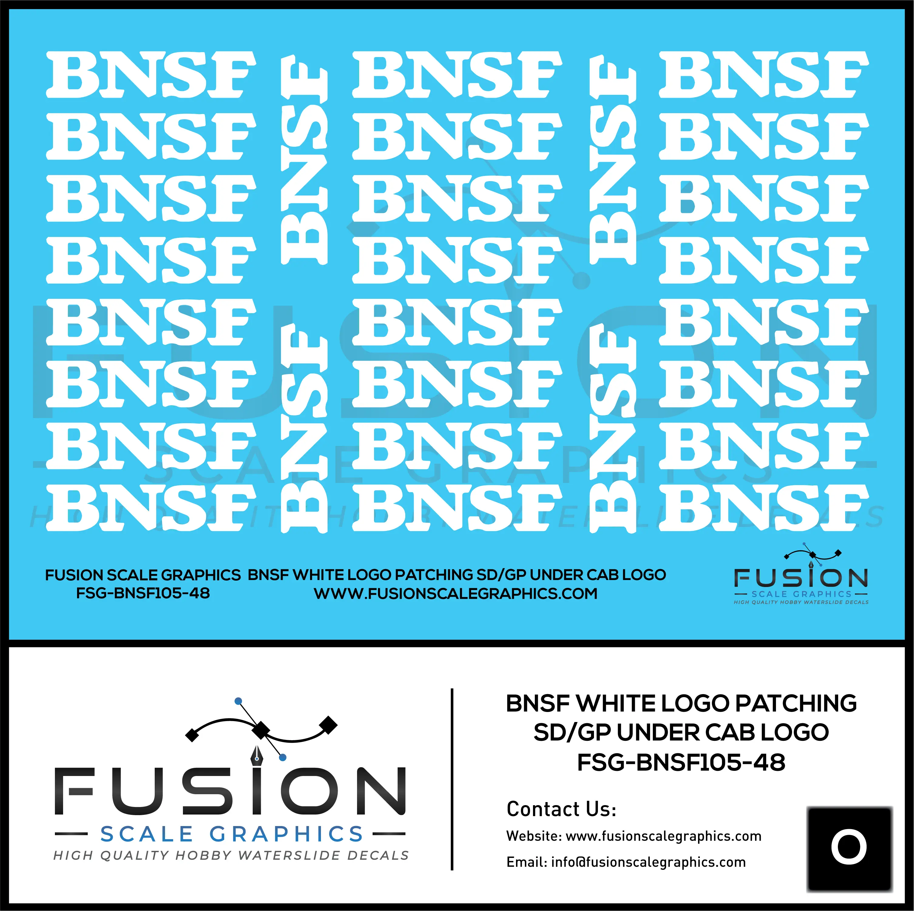 O Scale BNSF White Logo Locomotive Patching Decal Set Fusion Scale Graphics