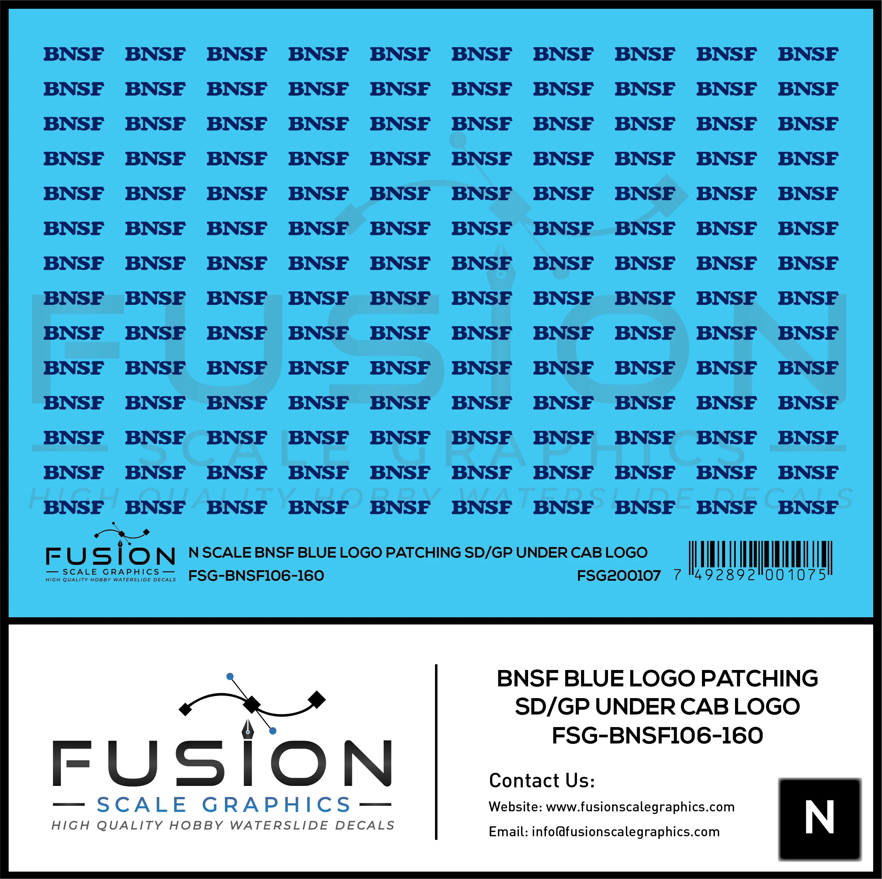 N Scale BNSF Railway Blue Logo Patching SD/GP Under Cab Logo Decal Set Fusion Scale Graphics
