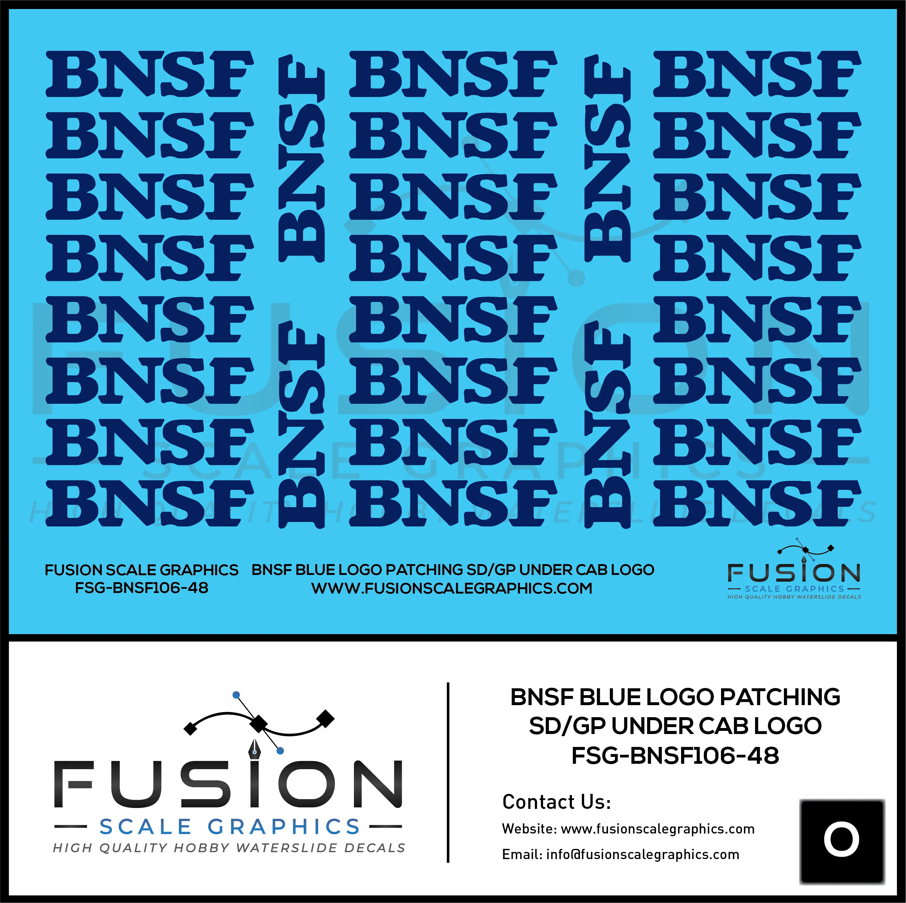 O Scale BNSF Blue Logo Locomotive Patching Decal Set Fusion Scale Graphics