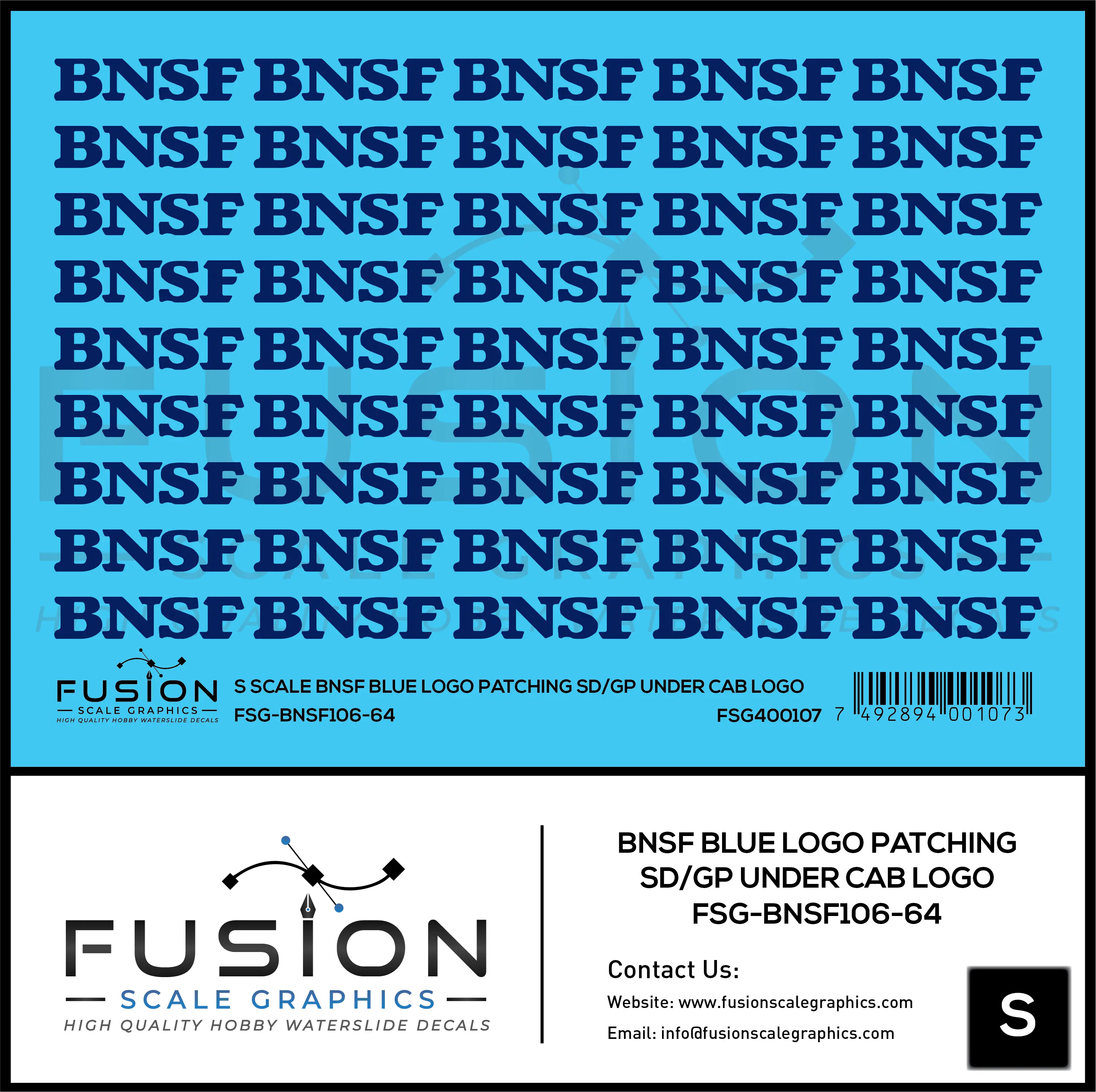 S Scale BNSF Railway Logo Patching SD/GP Under Cab Logo Decal Set Fusion Scale Graphics