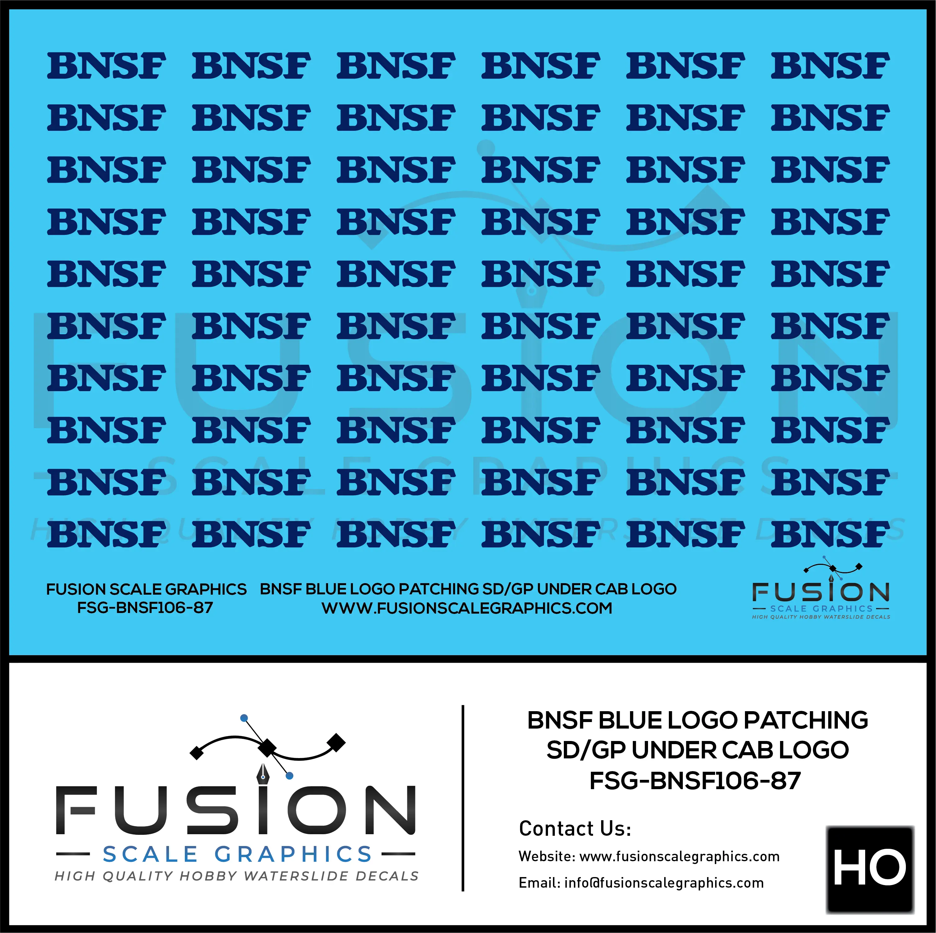 HO Scale BNSF Blue Logo Locomotive Patching Decal Set Fusion Scale Graphics