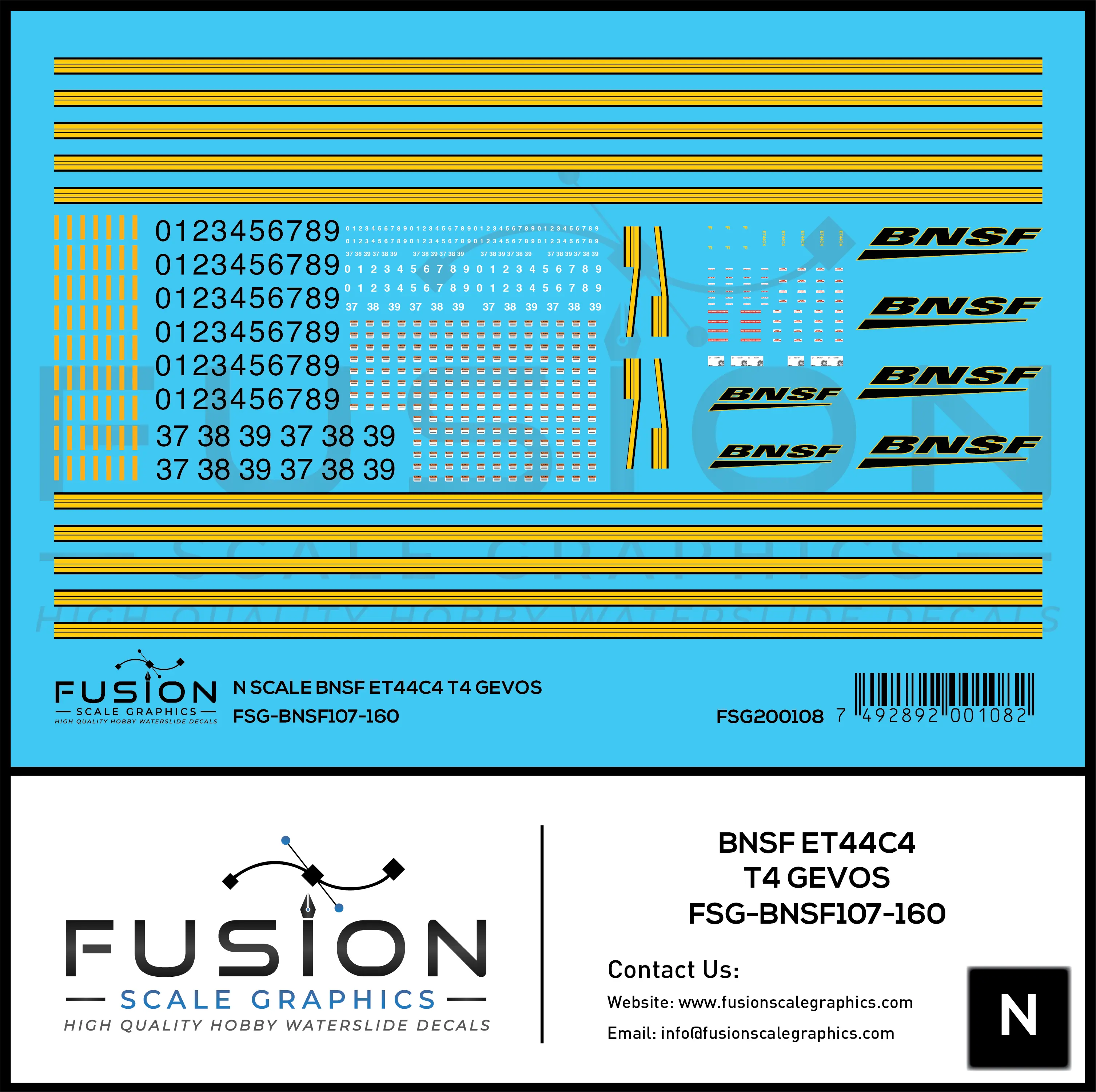 N Scale BNSF Railway GE ET44C4 Tier 4 GEVO Locomotives Decal Set Fusion Scale Graphics