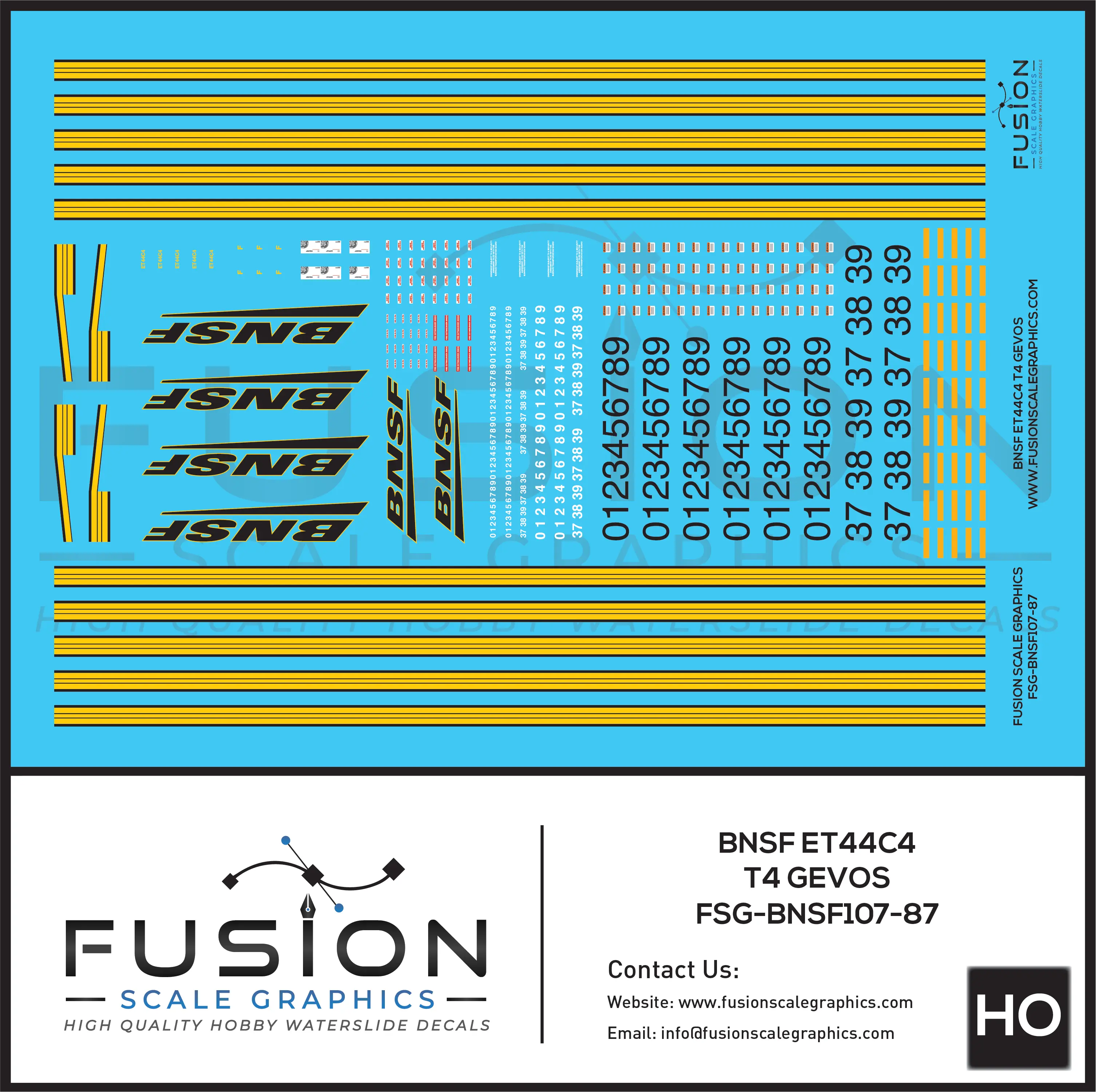 HO Scale BNSF ET44C4 Tier 4 GEVO Locomotive Decal Set Fusion Scale Graphics