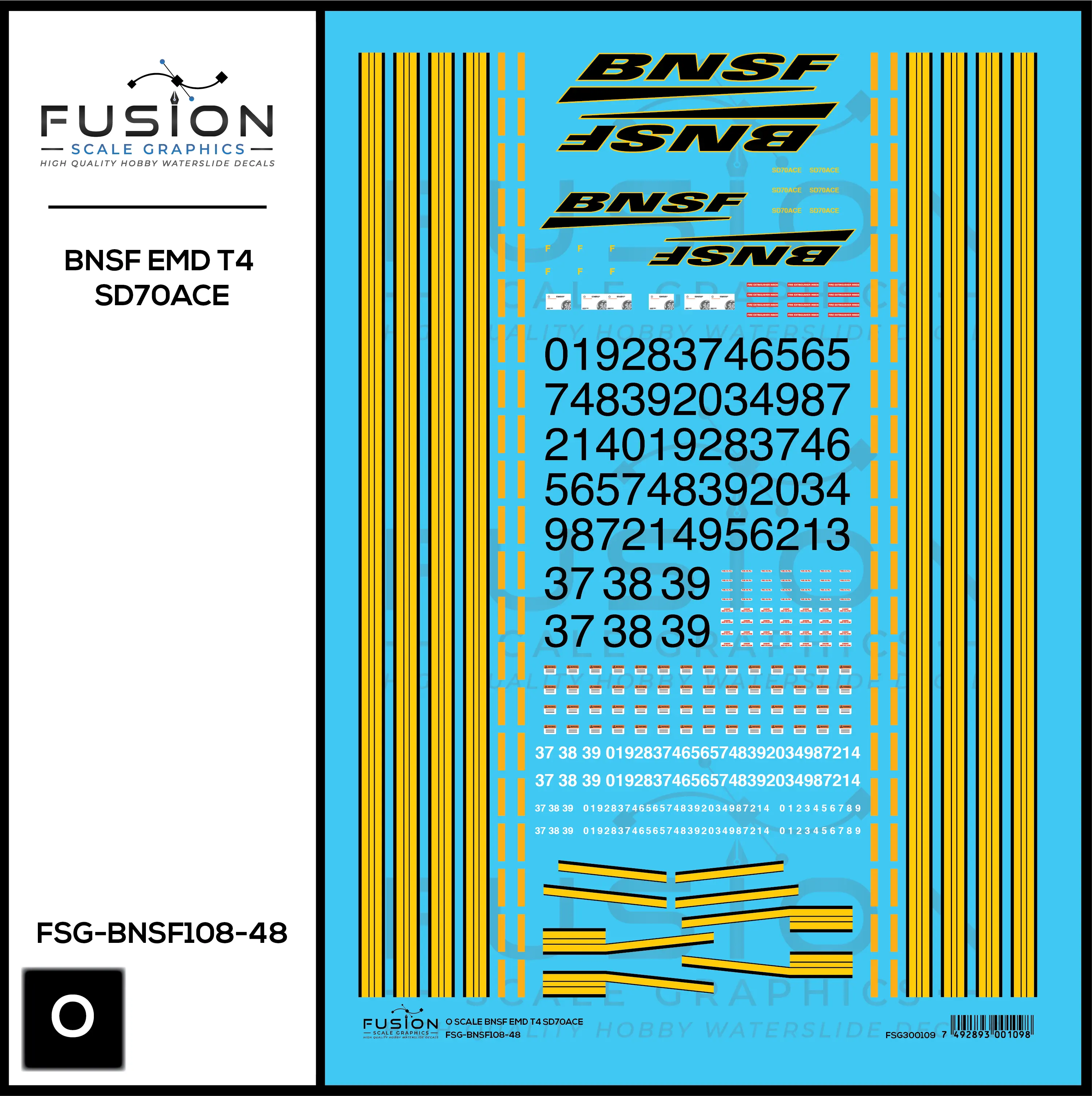 O Scale BNSF Railway EMD Tier 4 SD70ACE Locomotive Decal Set Fusion Scale Graphics