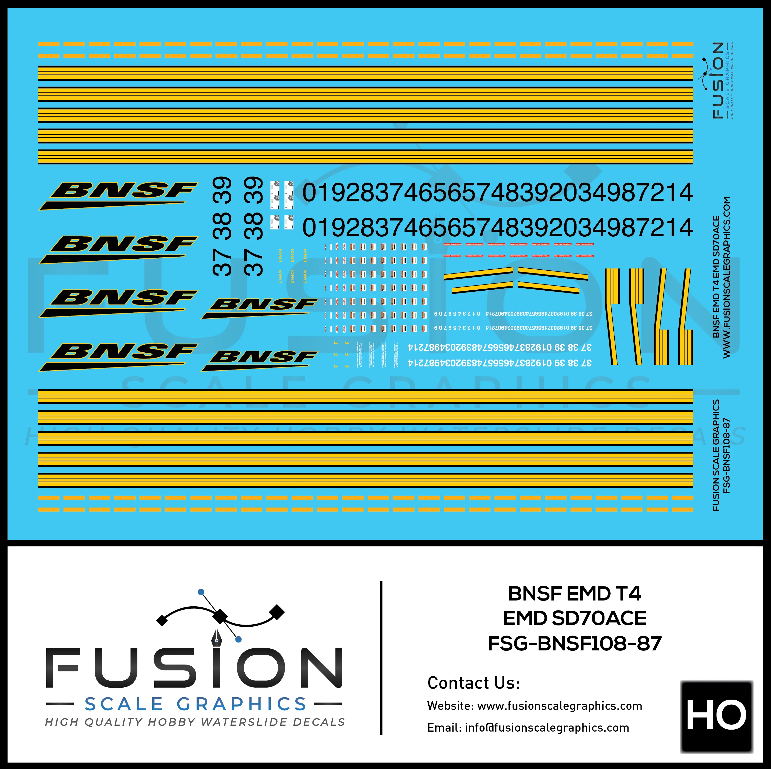 HO Scale BNSF EMD T4 SD70ACe Locomotive Decal Set Fusion Scale Graphics