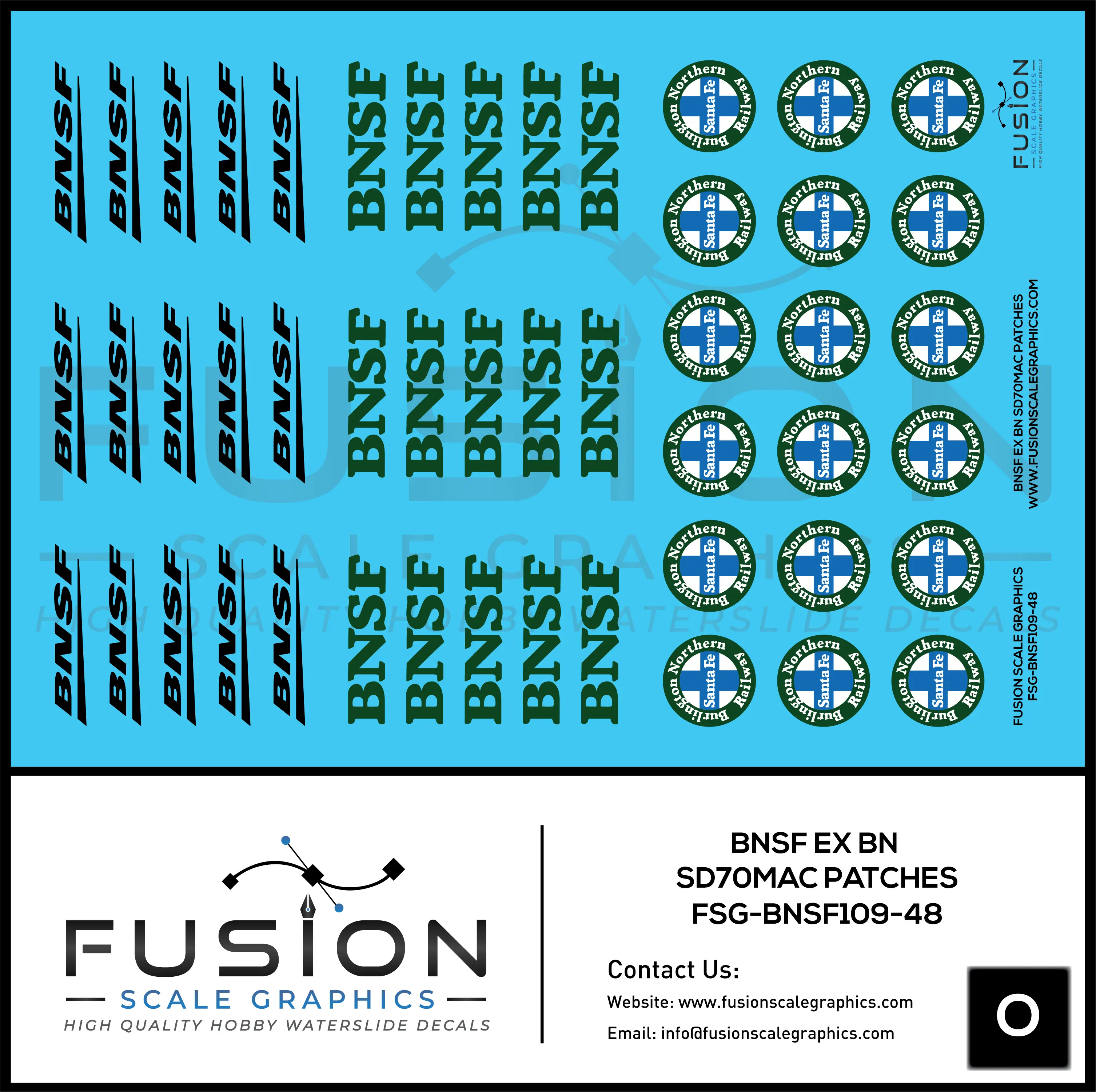 O Scale BNSF Ex BN EMD SD70MAC Locomotive Patching Decal Set Fusion Scale Graphics