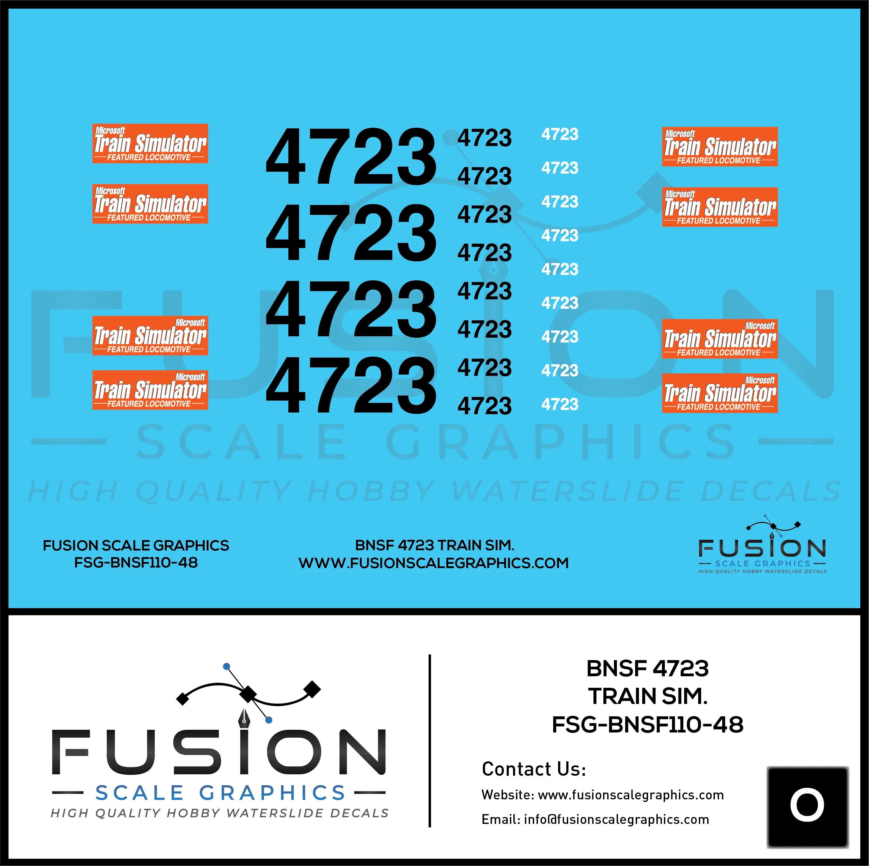 O Scale BNSF 4723 GE Dash 9 Train Sim Decal Set Fusion Scale Graphics