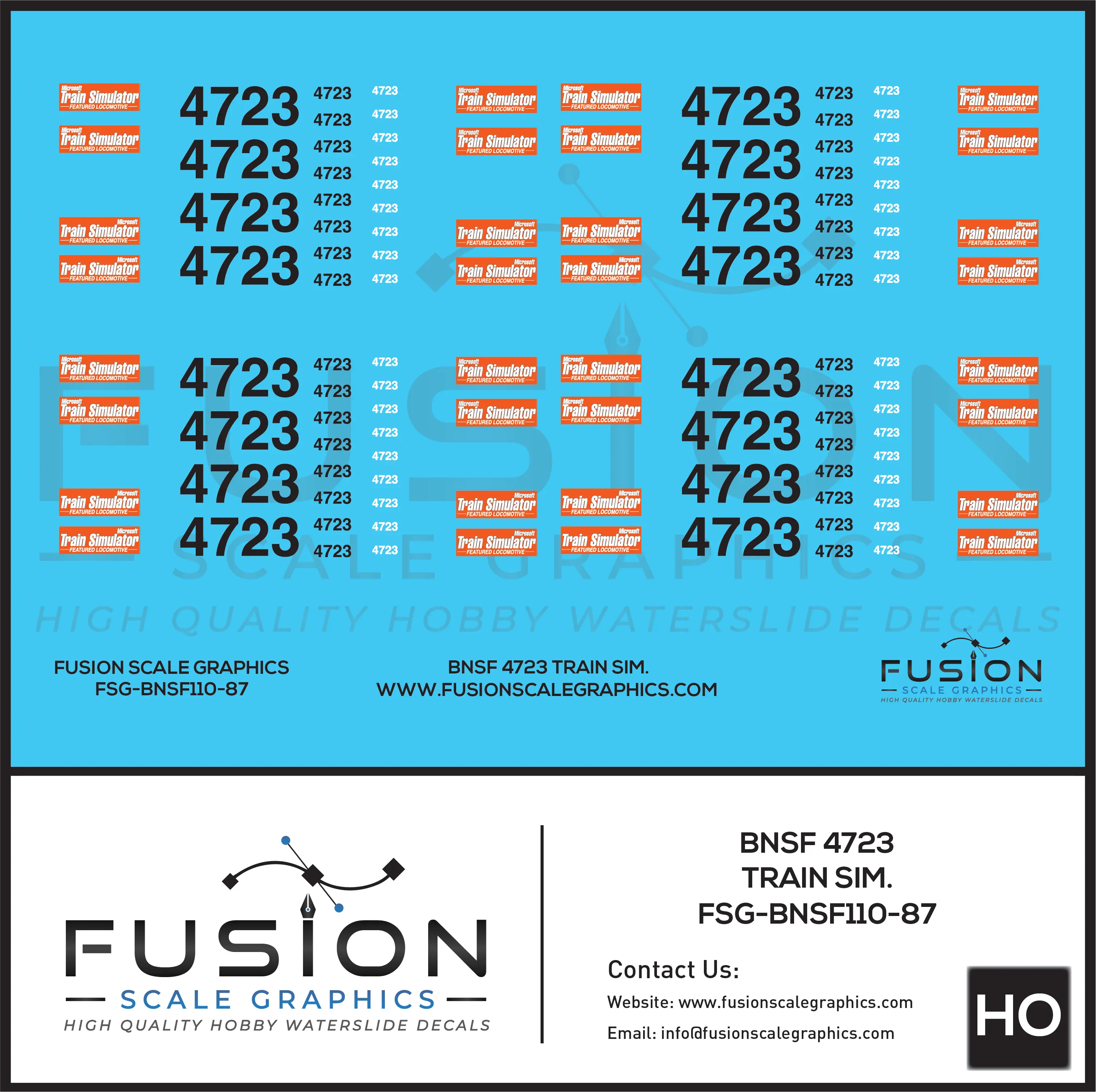 HO Scale BNSF 4723 GE Dash 9 Train Sim Decal Set Fusion Scale Graphics
