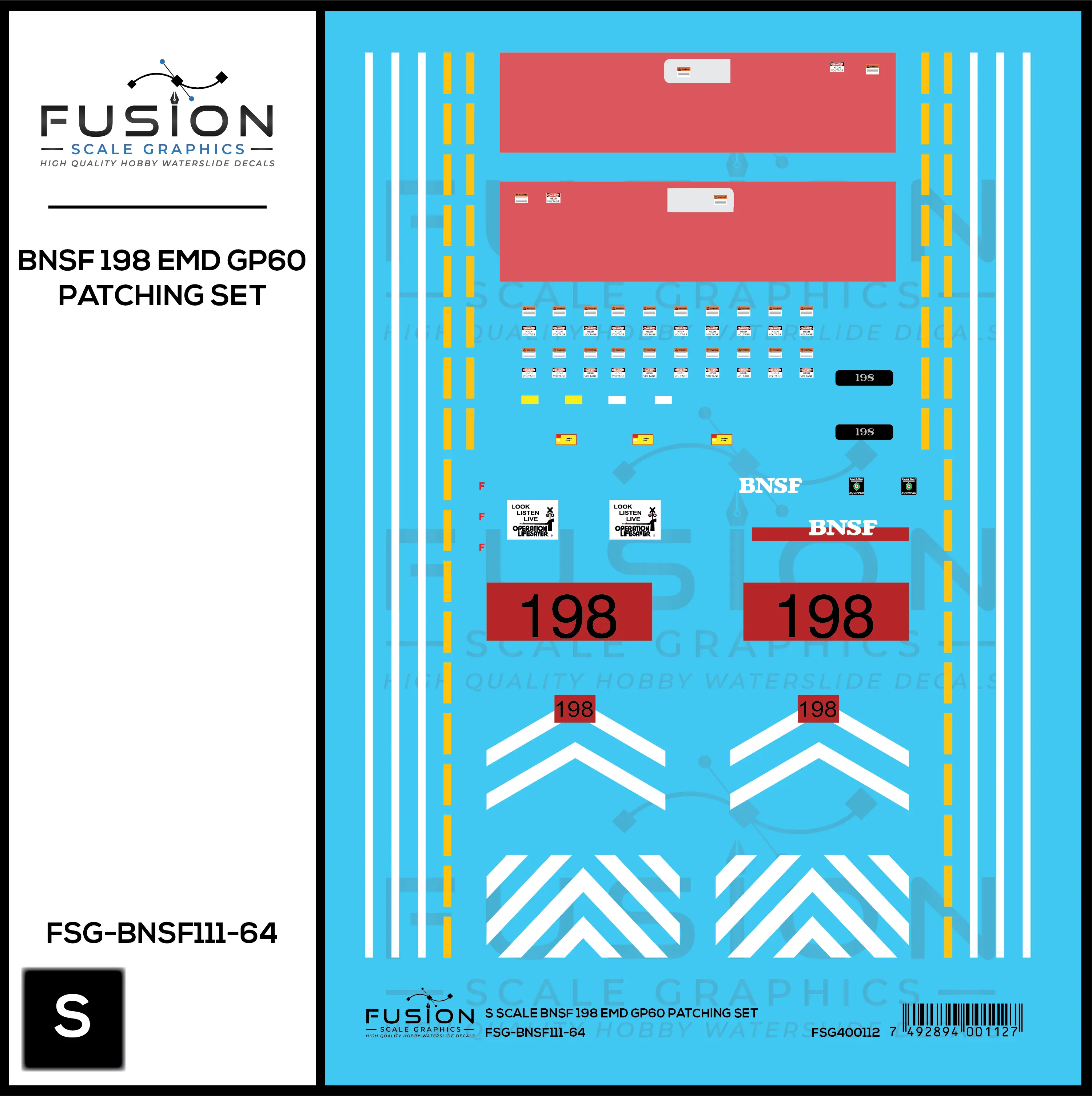 S Scale BNSF Railway EMD GP60 198 Locomotive Patching Decal Set Fusion Scale Graphics