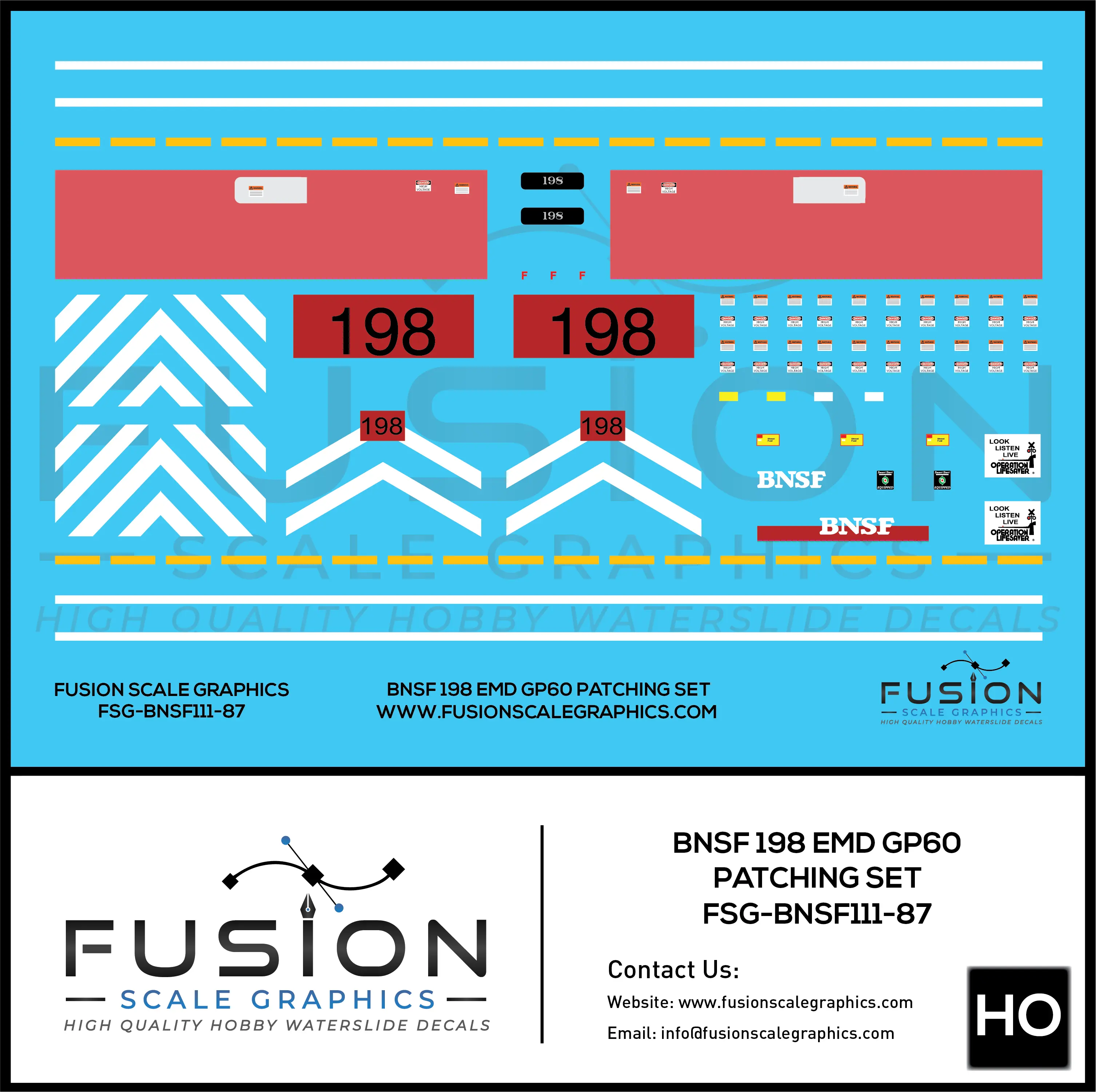 HO Scale BNSF EMD GP60 ex Vermont Locomotive Decal Set Fusion Scale Graphics