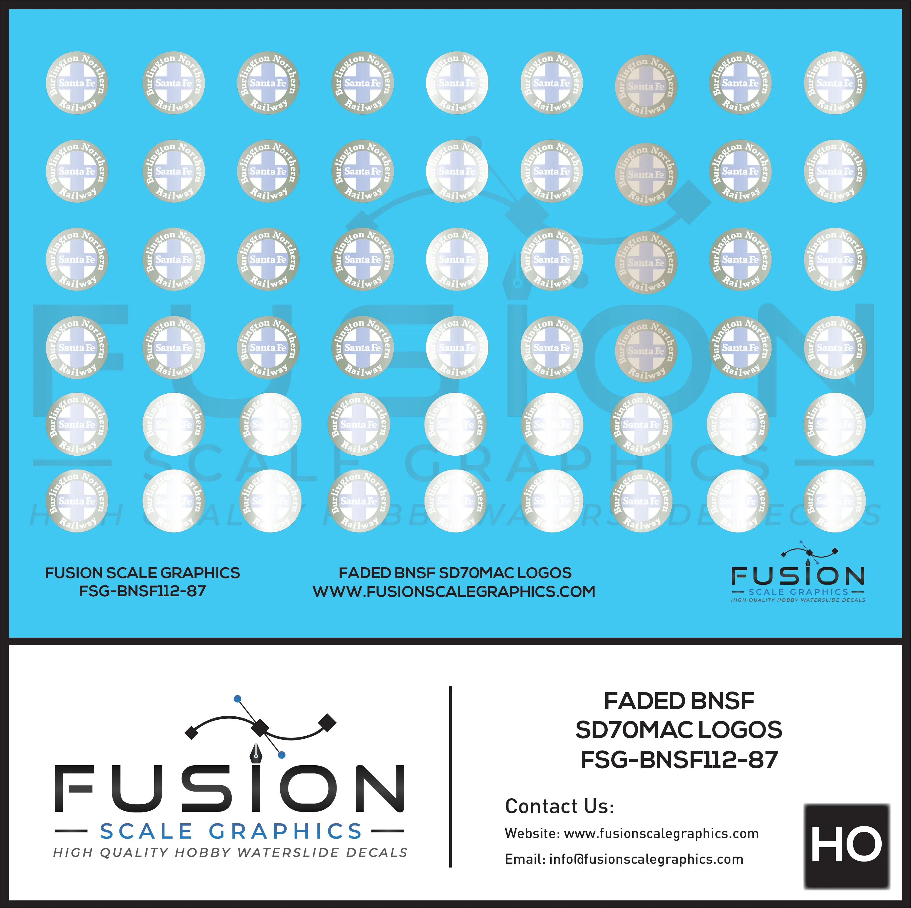 HO Scale BNSF SD70MAC Faded Logo Patching Decal Set Fusion Scale Graphics