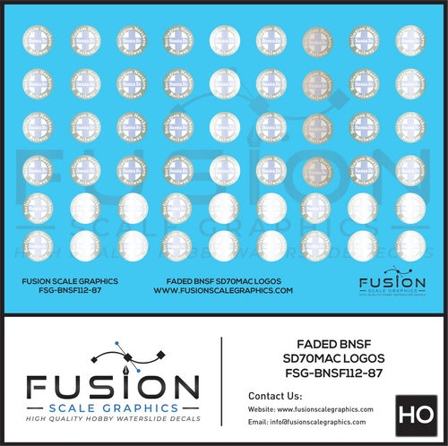 HO Scale BNSF SD70MAC Faded Logo Patching Decal Set Fusion Scale Graphics