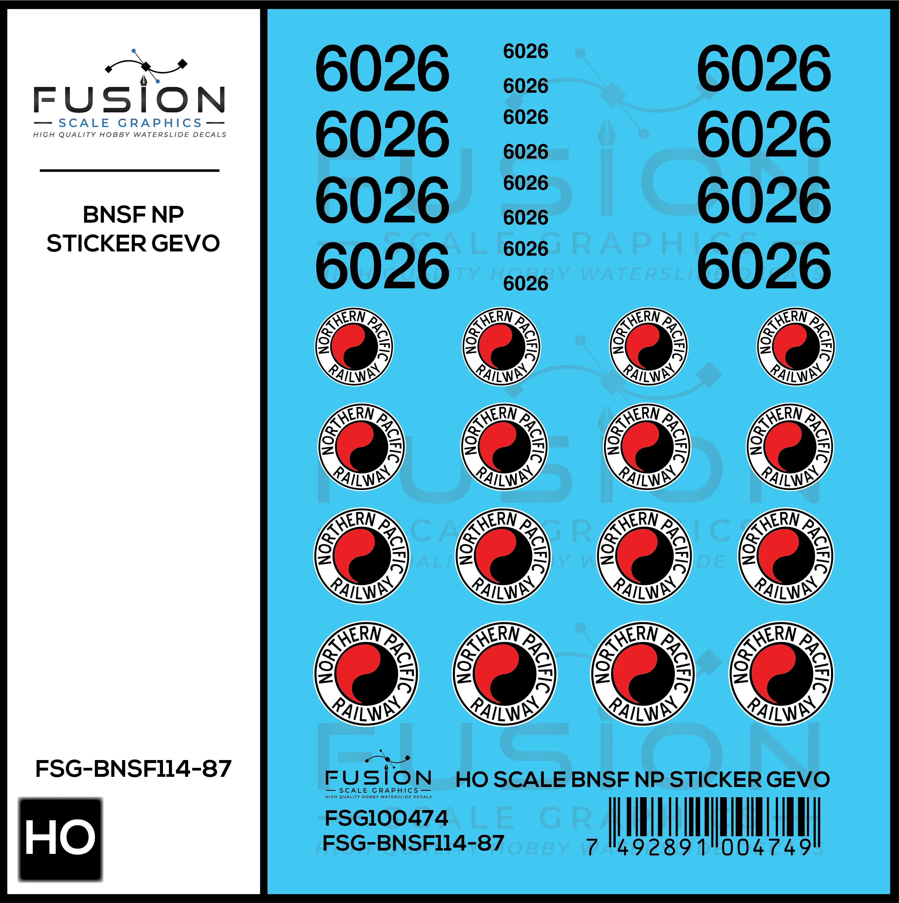 HO Scale BNSF 6026 Northern Pacific Sticker GEVO Decal Set Fusion Scale Graphics