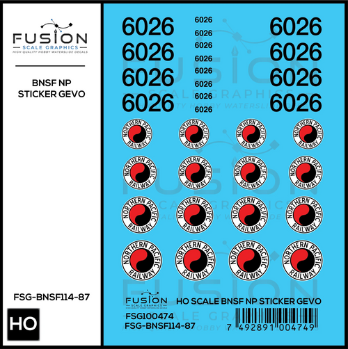 HO Scale BNSF 6026 Northern Pacific Sticker GEVO Decal Set Fusion Scale Graphics