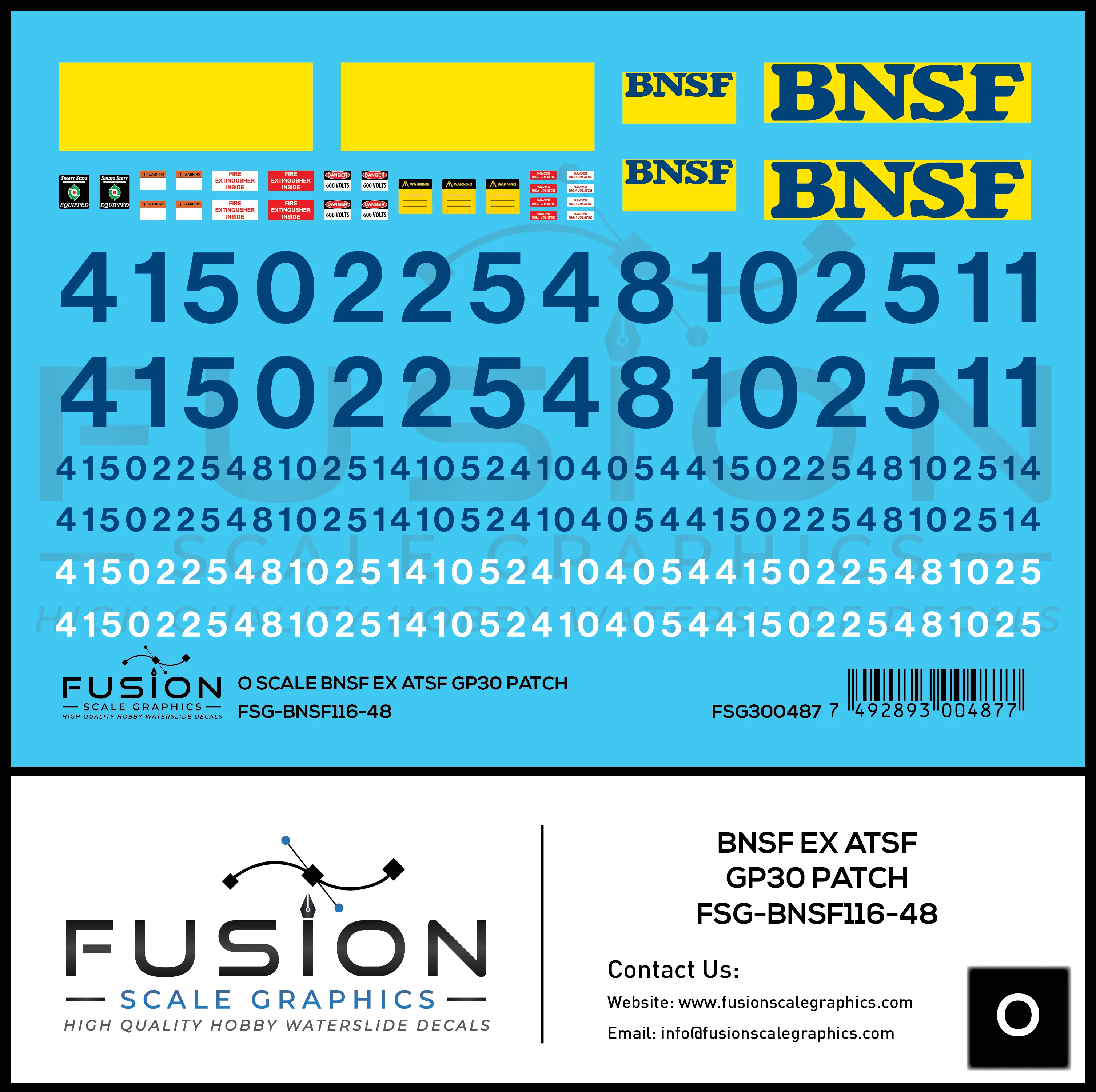 O Scale BNSF Ex Santa Fe GP30 Patch Decal Set Fusion Scale Graphics