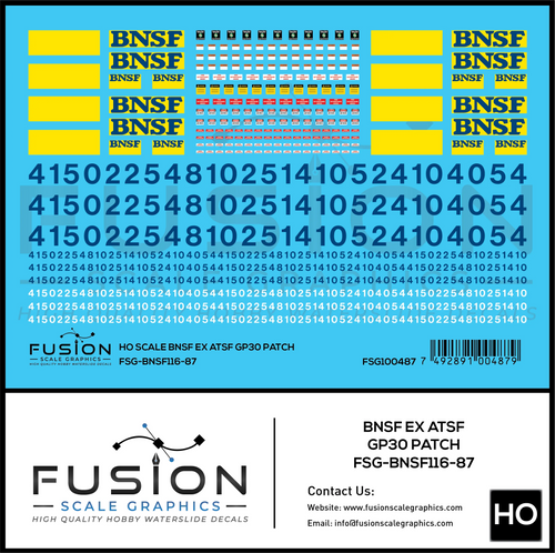 HO Scale BNSF Ex Santa Fe GP30 Patch Decal Set Fusion Scale Graphics