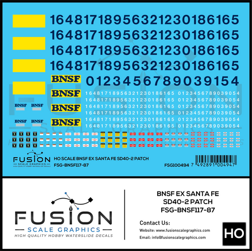 HO Scale BNSF Ex Santa Fe EMD SD40-2 Locomotive Patching Decal Set Fusion Scale Graphics