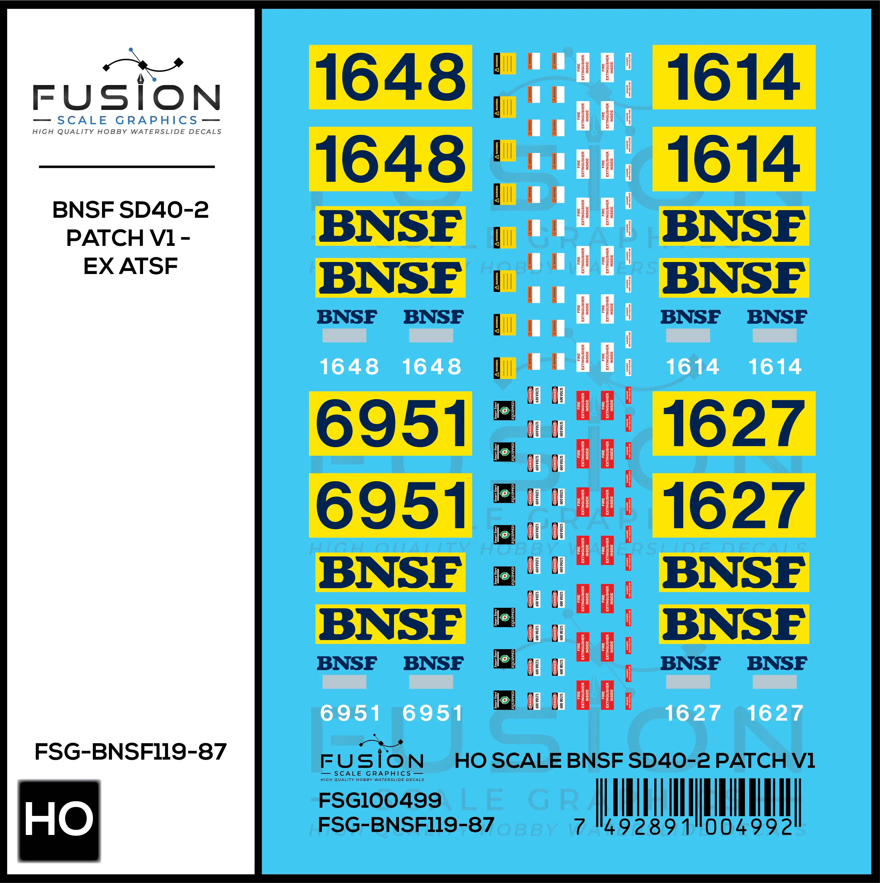 HO Scale BNSF Ex ATSF SD40-2 Patch Decal Set V1 Fusion Scale Graphics