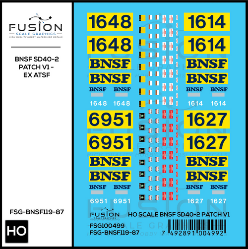 HO Scale BNSF Ex ATSF SD40-2 Patch Decal Set V1 Fusion Scale Graphics
