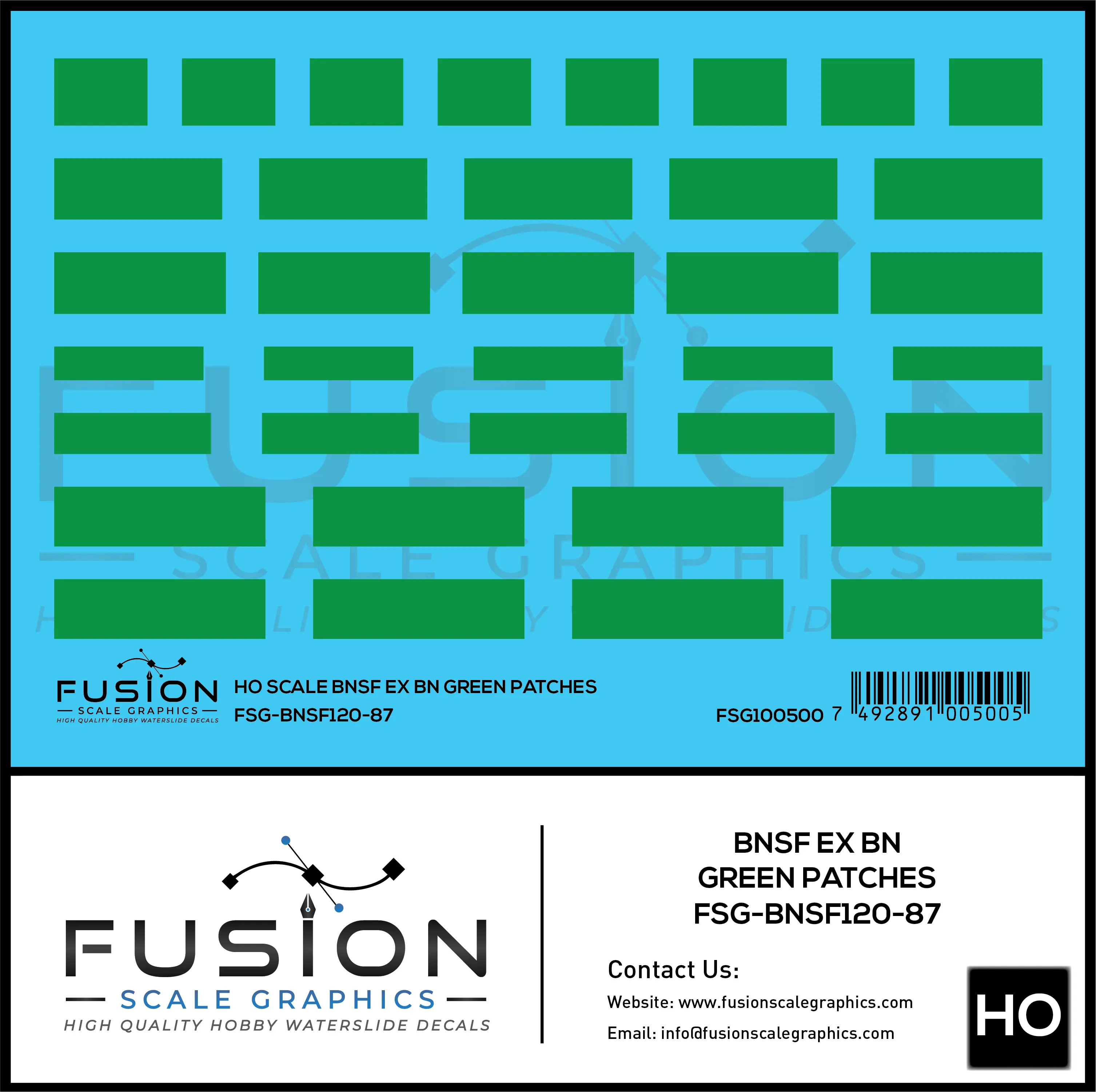 HO Scale BNSF Ex BN Green Locomotive Patches Decal Set Fusion Scale Graphics