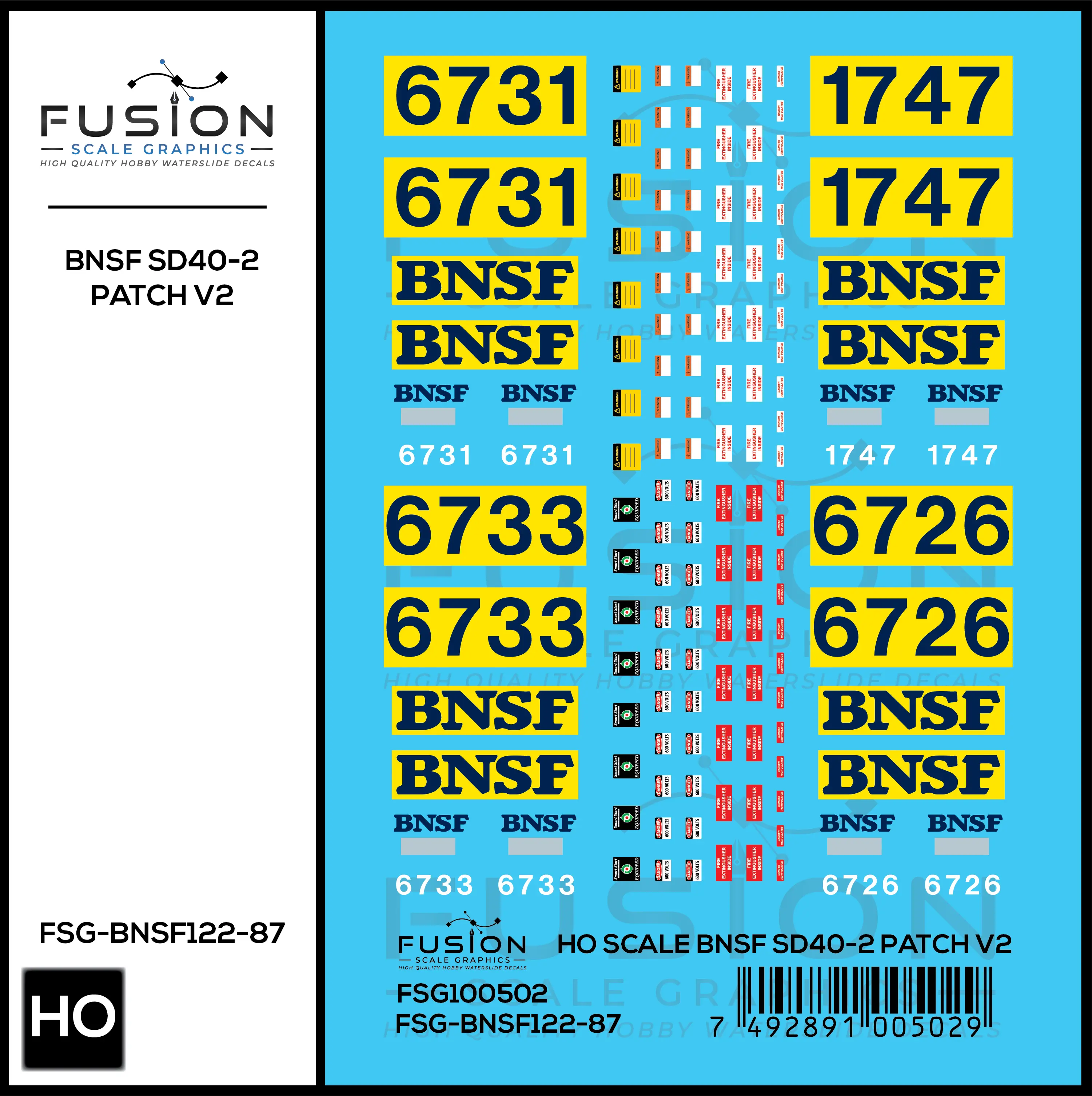 HO Scale BNSF Ex ATSF SD40-2 Patch Decal Set V2 Fusion Scale Graphics