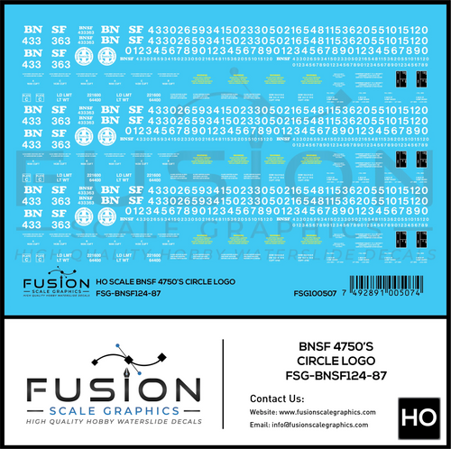 HO Scale BNSF 4750 Covered Hopper w/Circle Logo Decal Set Fusion Scale Graphics