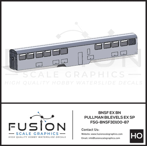 HO Scale BNSF Large Window Bi Level Business Car Shell Fusion Scale Graphics