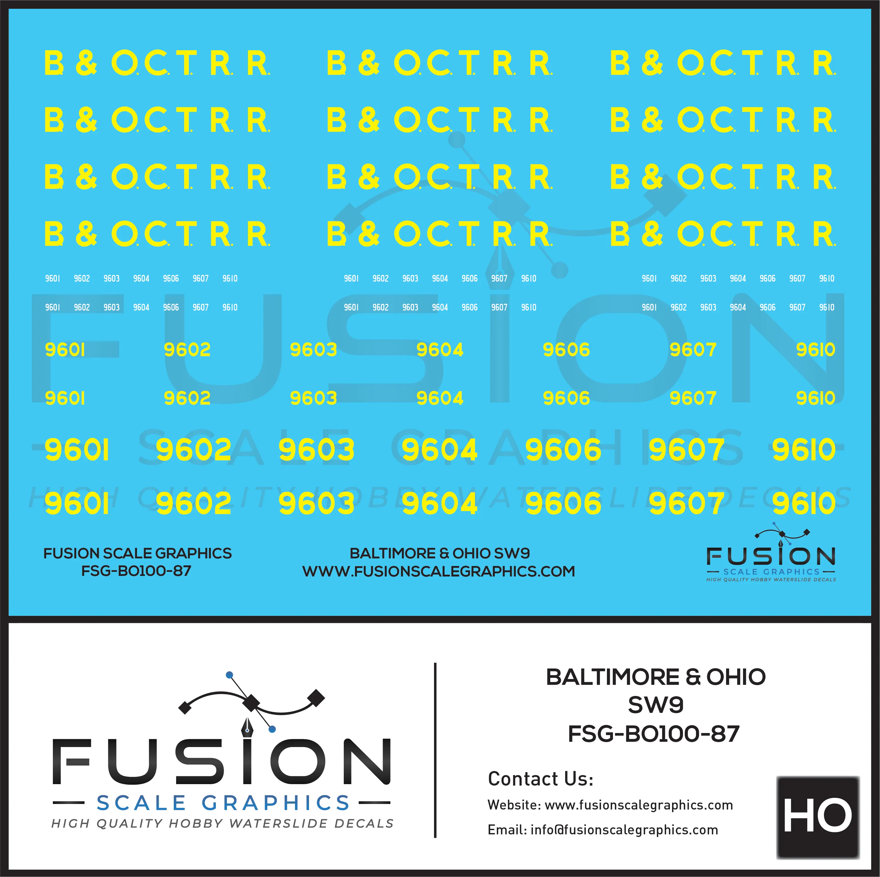 HO Scale Baltimore & Ohio EMD SW9 Locomotives Decal Set Fusion Scale Graphics