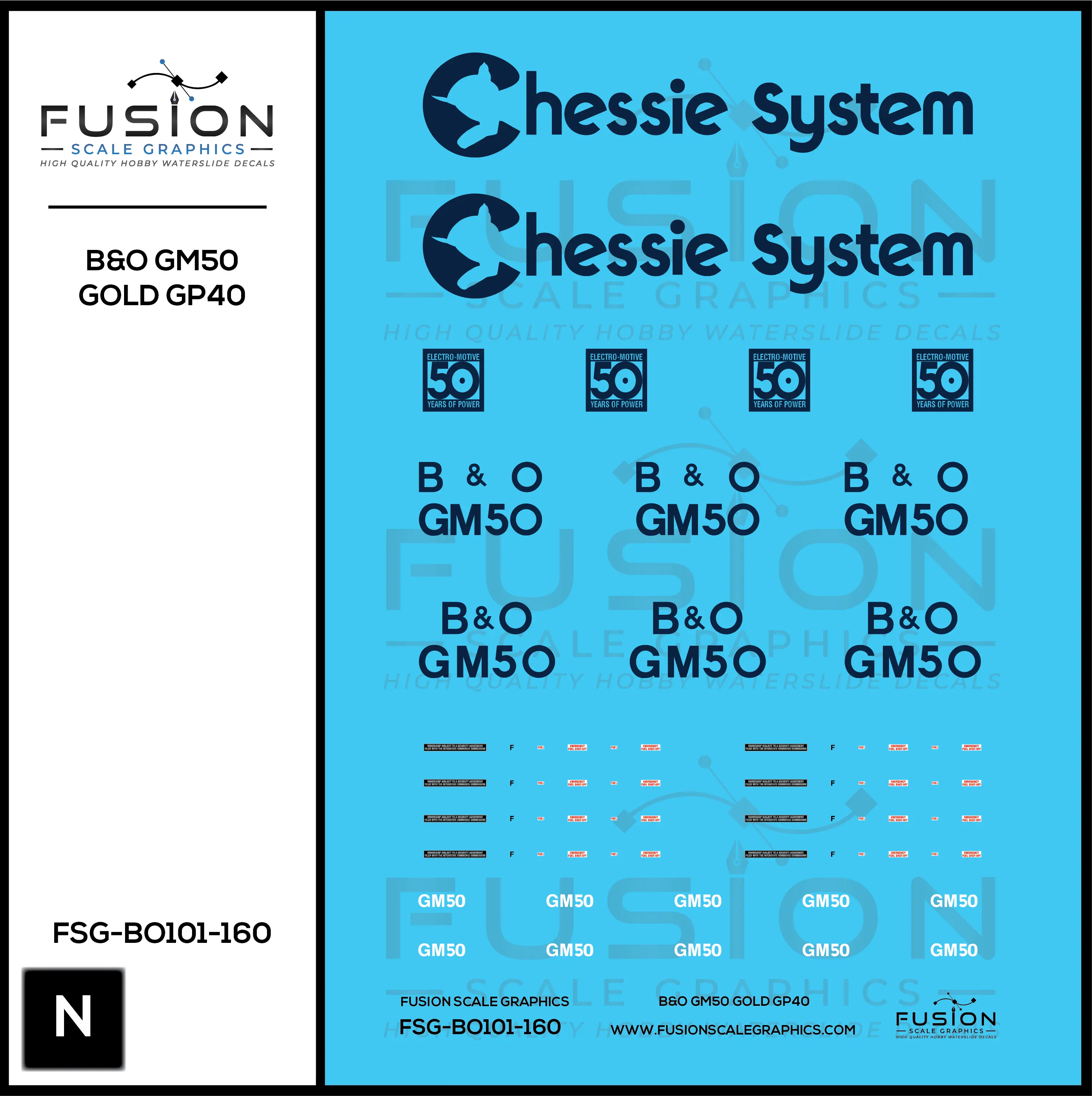 N Scale Baltimore & Ohio GM50 Chessie System Gold GP40-2 Locomotive Decal Set Fusion Scale Graphics
