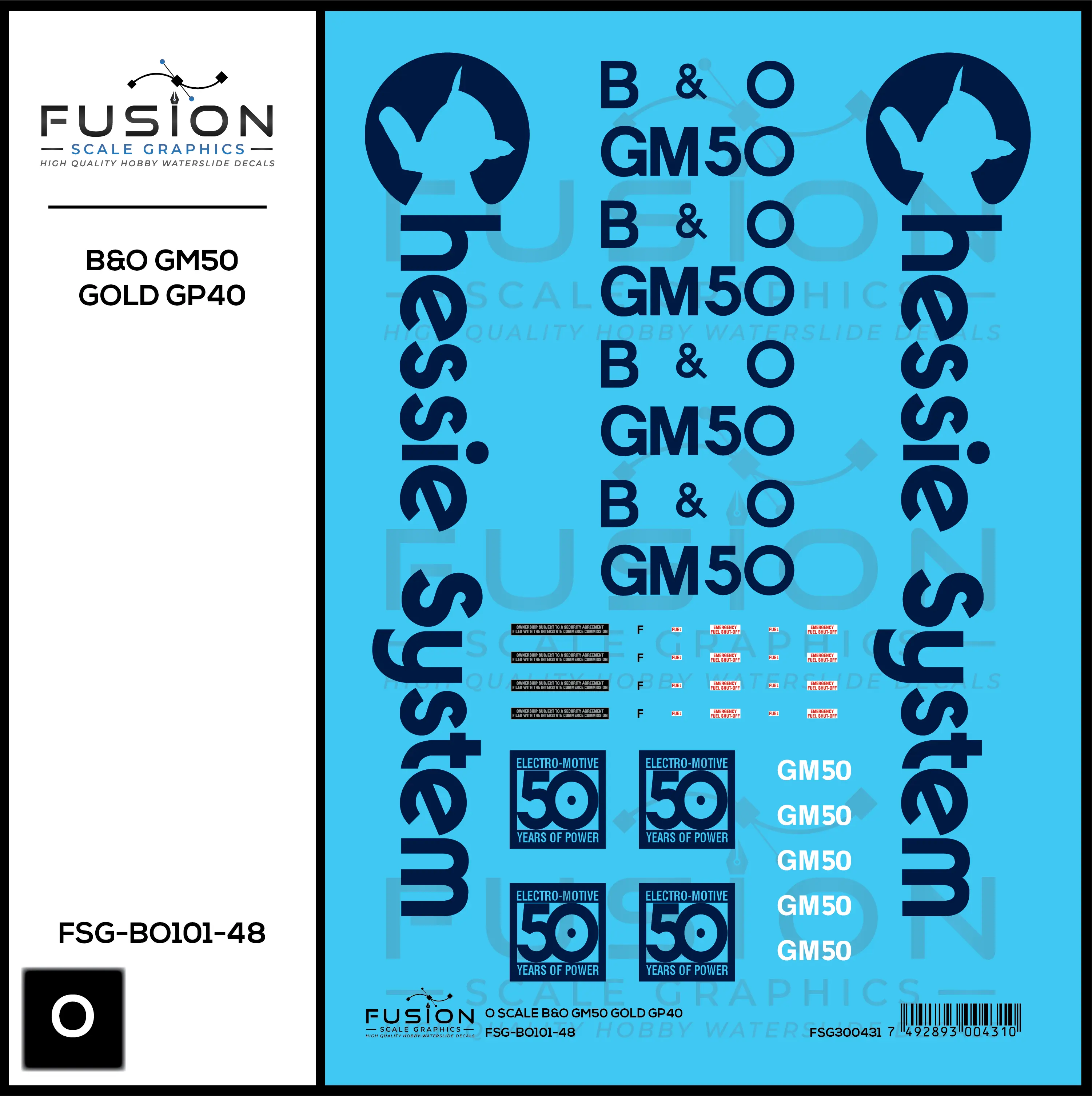O Scale Baltimore & Ohio EMD 50 Year GM50 Gold GP40 Locomotive Decal Set Fusion Scale Graphics