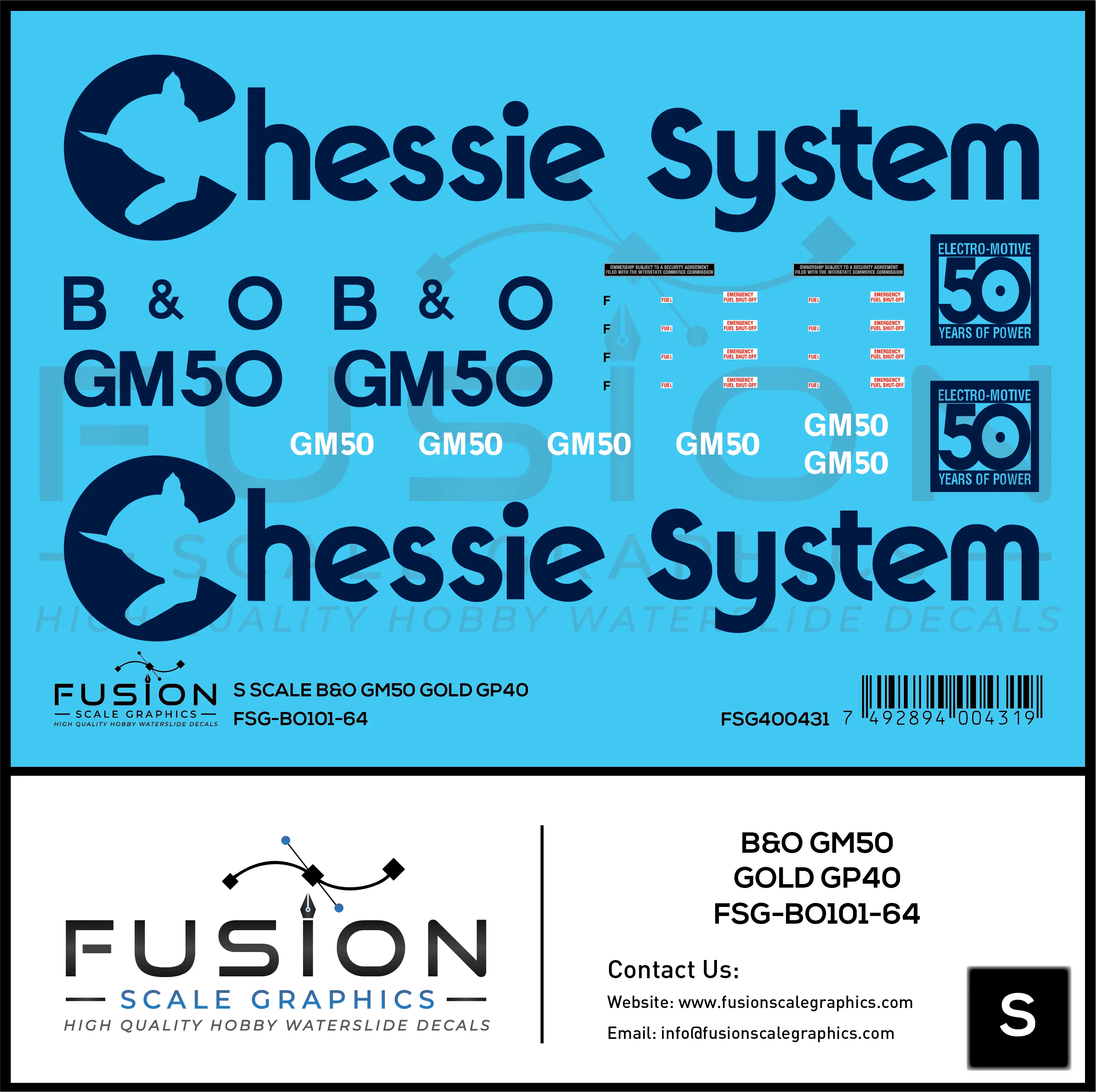 S Scale Baltimore & Ohio EMD 50 Year GM50 Gold GP40 Locomotive Decal Set Fusion Scale Graphics