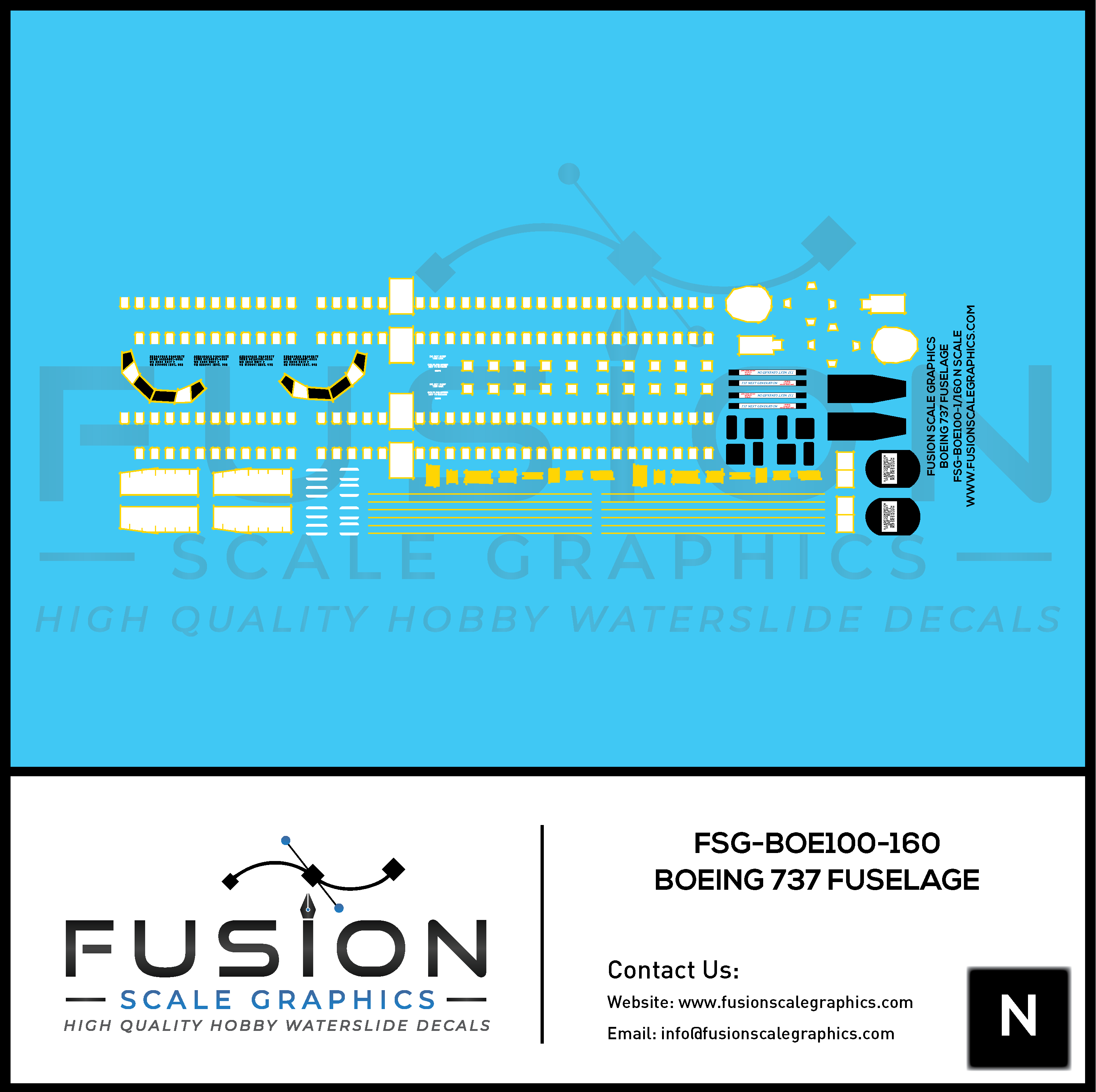 N Scale Boeing 737 Fuselage Decal Set Fusion Scale Graphics