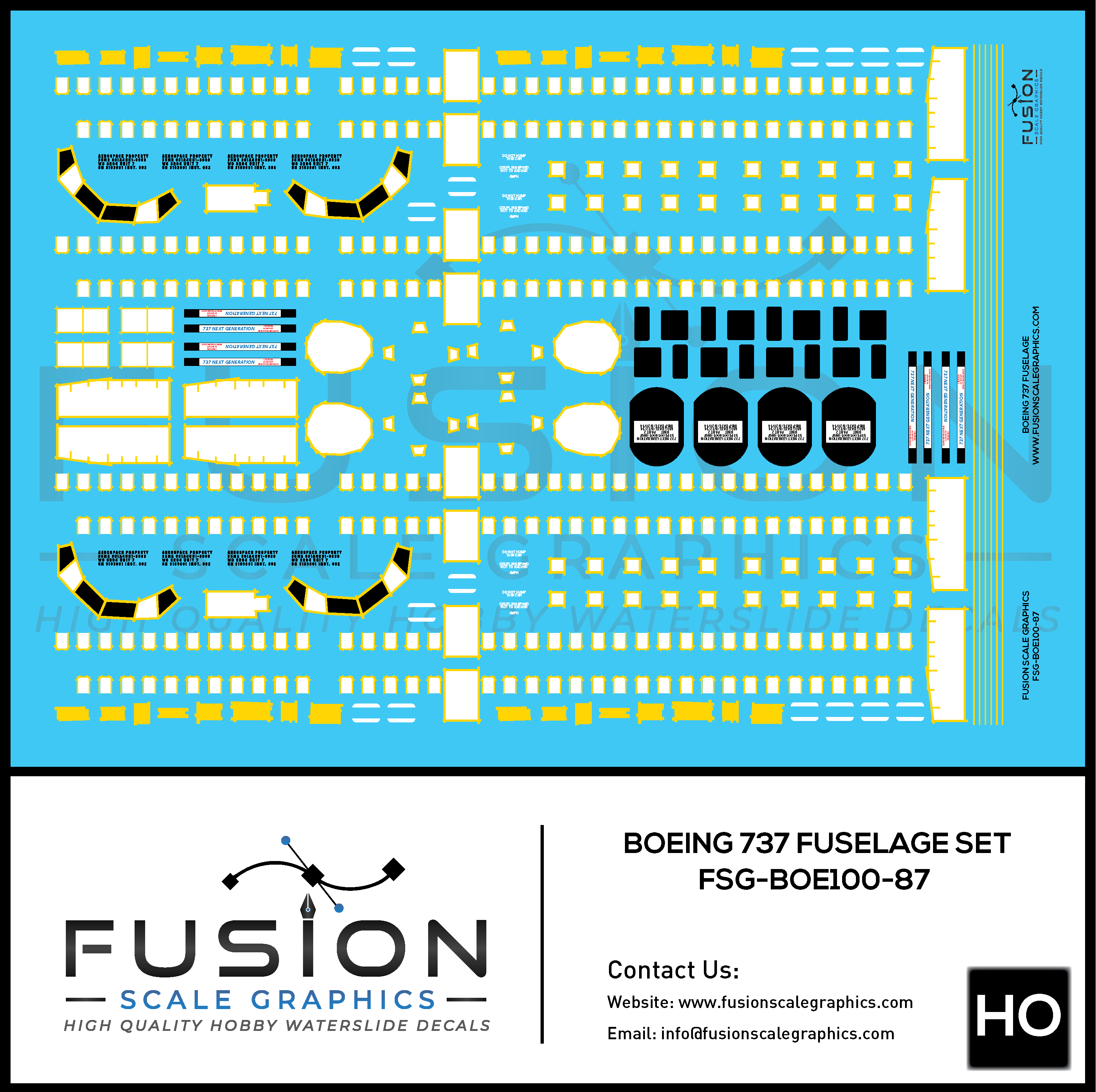 HO Scale Boeing 737 Fuselage Decal Set Fusion Scale Graphics
