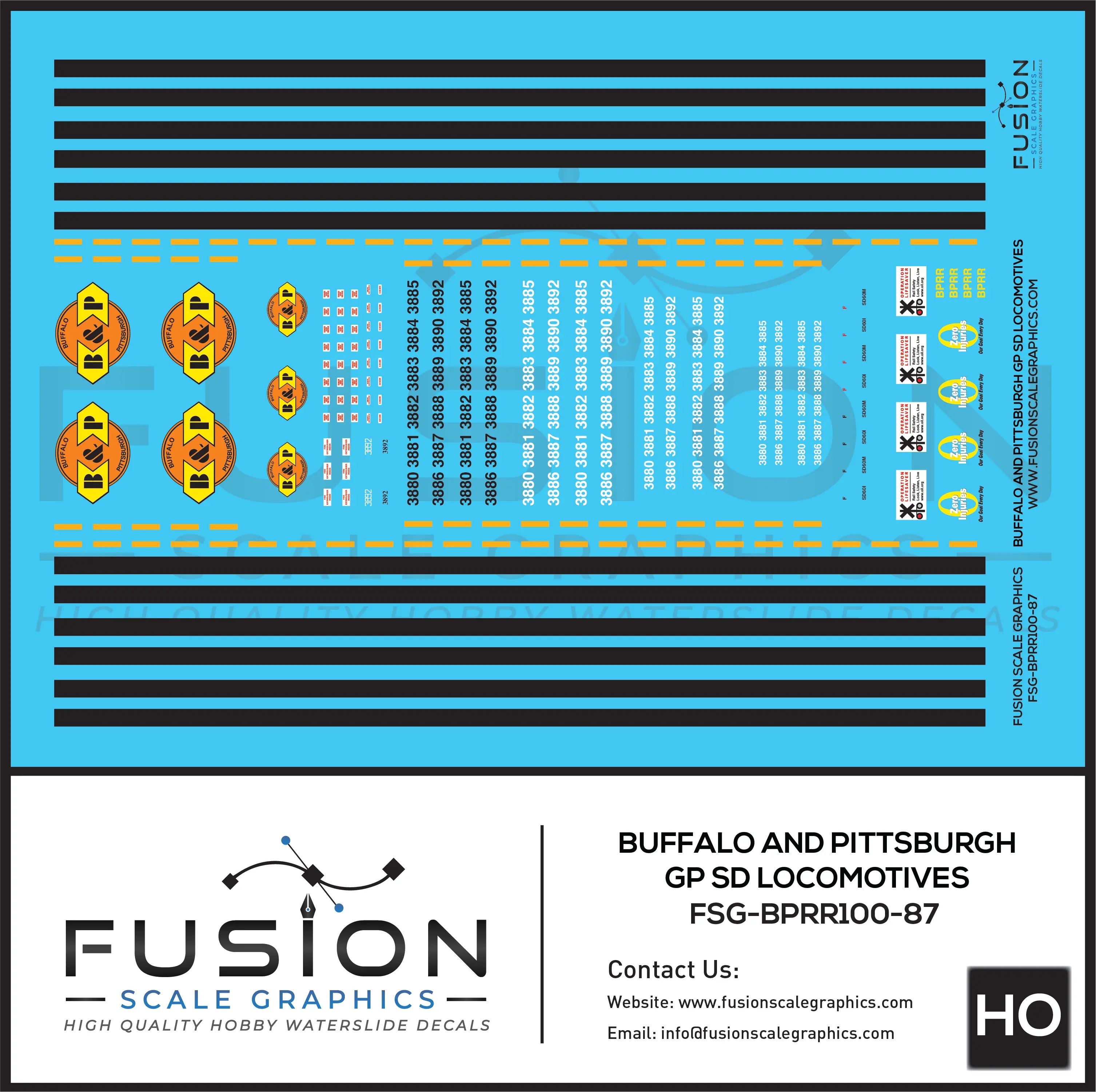 HO Scale Buffalo and Pittsburgh EMD SD60I SD60M Locomotives Decal Set Fusion Scale Graphics