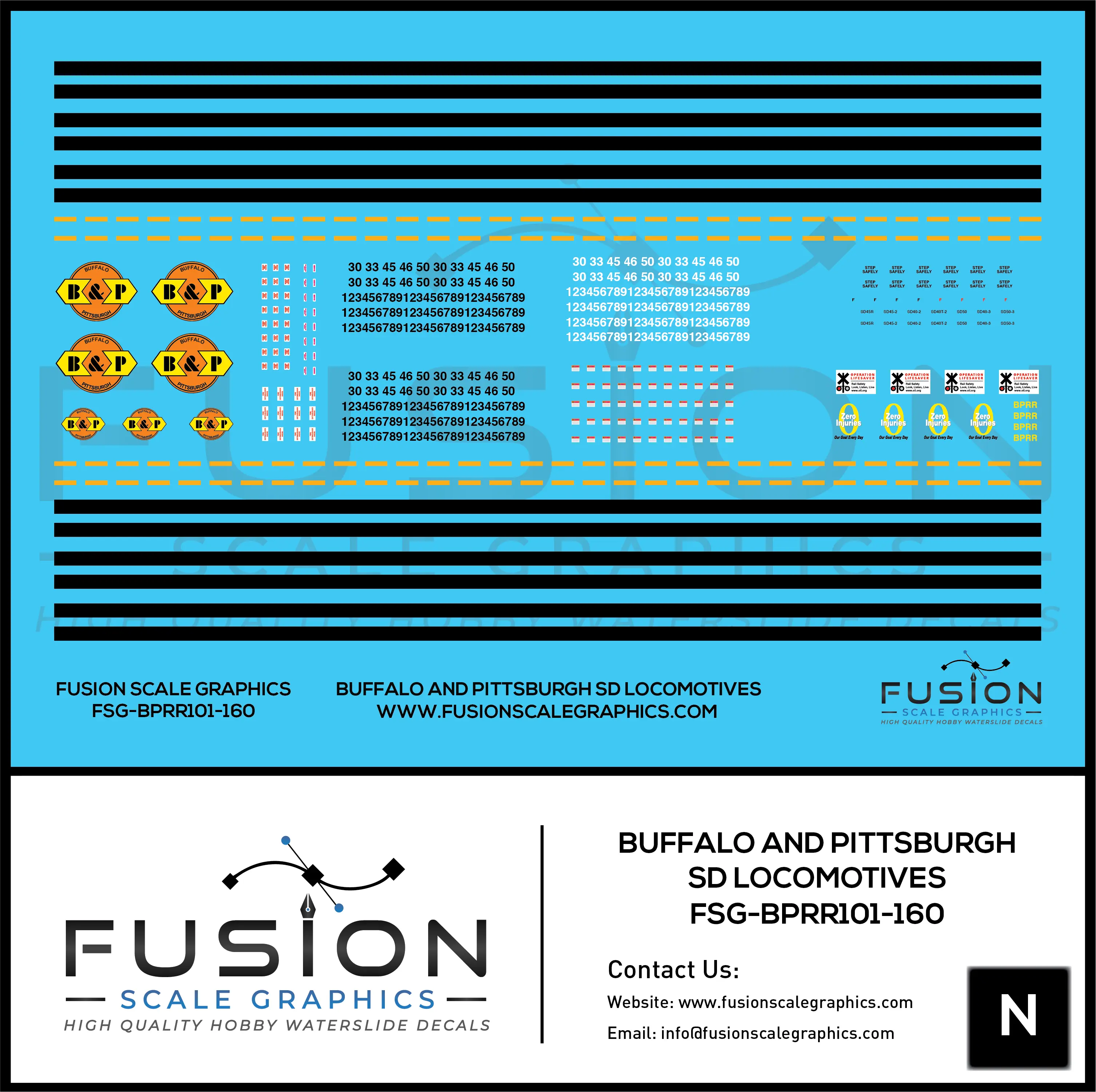 N Scale Buffalo and Pittsburgh EMD SD40's and SD45's Locomotives Decal Set Fusion Scale Graphics