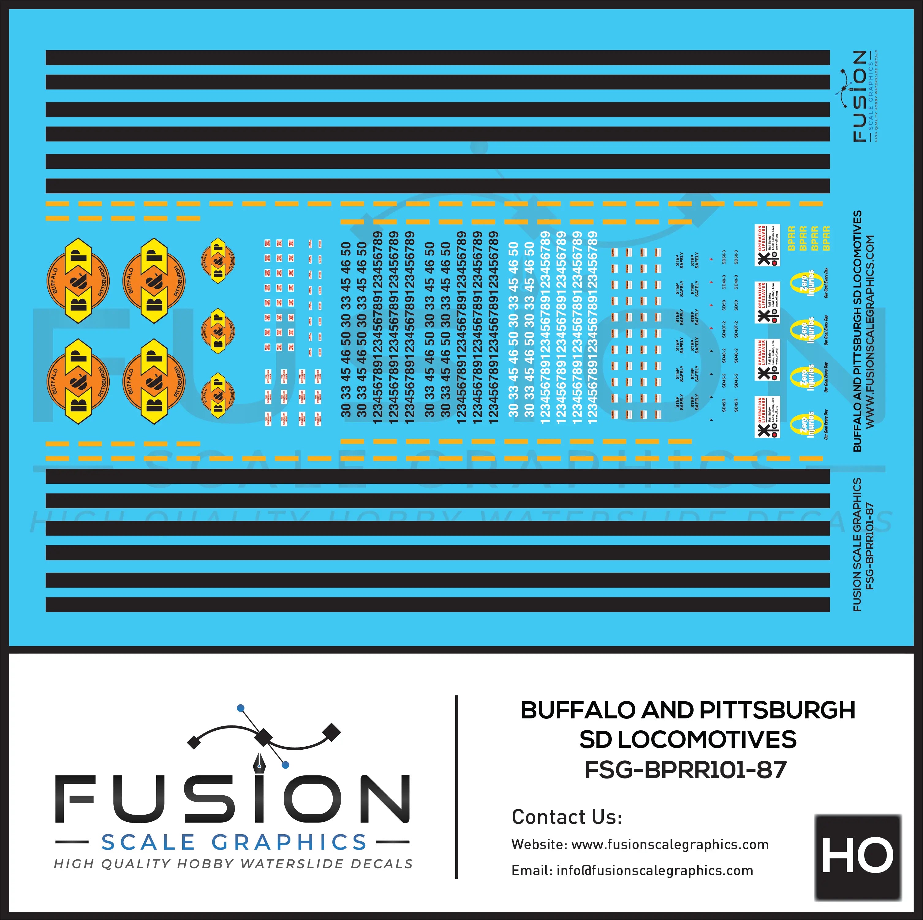 HO Scale Buffalo and Pittsburgh EMD SD40' and SD45's Locomotives Decal Set Fusion Scale Graphics