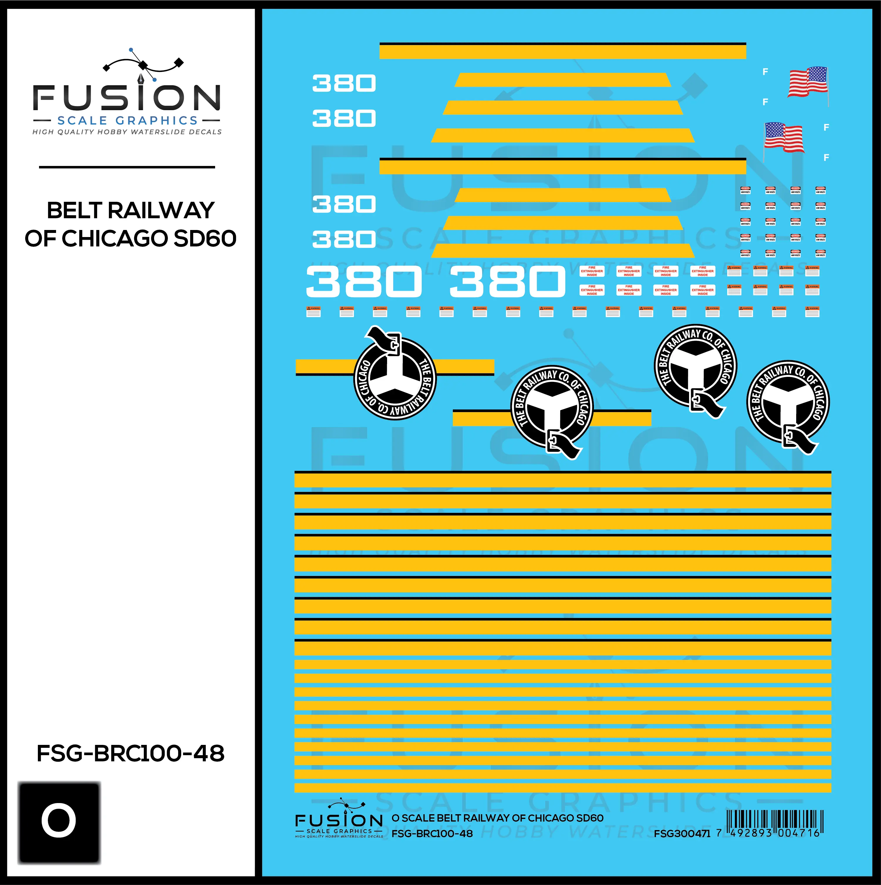 O Scale Belt Railway of Chicago SD60 380 Locomotive Decal Set Fusion Scale Graphics