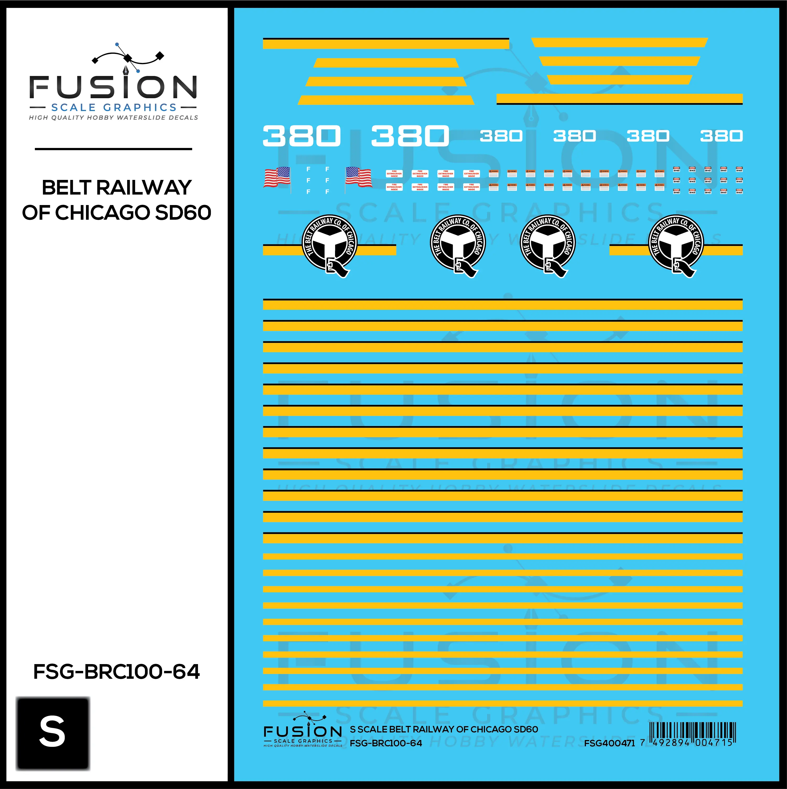 S Scale Belt Railway of Chicago SD60 380 Locomotive Decal Set Fusion Scale Graphics