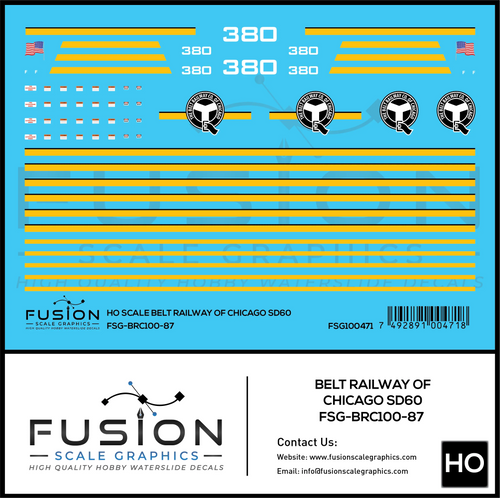 HO Scale Belt Railway of Chicago SD60 380 Locomotive Decal Set Fusion Scale Graphics