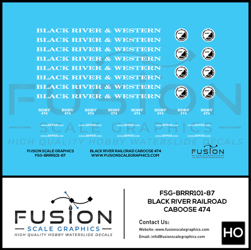 HO Scale Black River Railroad Caboose 474 Decal Set Fusion Scale Graphics