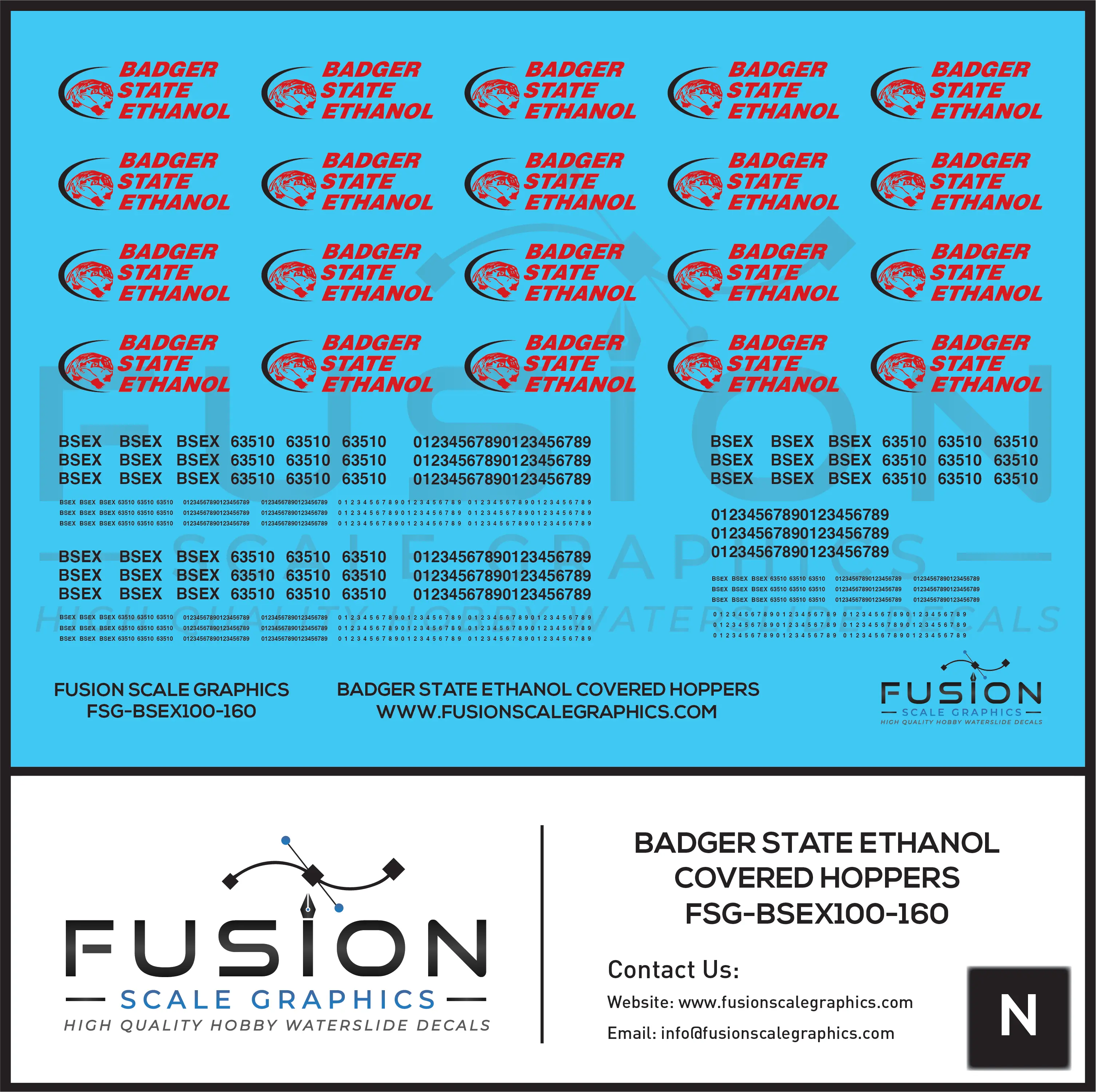 N Scale Badger State Ethanol BSEX Covered Hopper Decal Set Fusion Scale Graphics