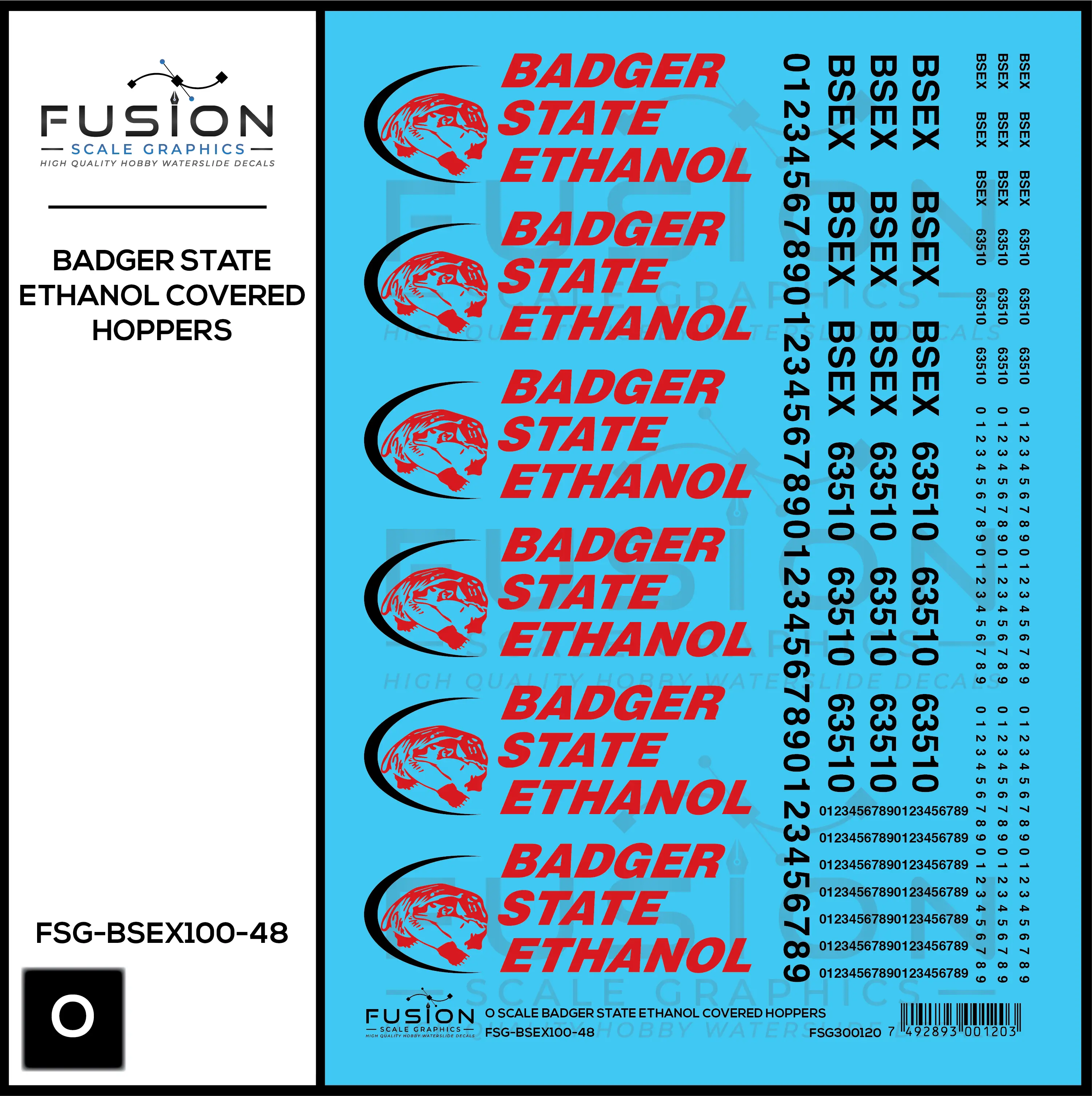 O Scale Badger State Ethanol BSEX Covered Hopper Decal Set Fusion Scale Graphics